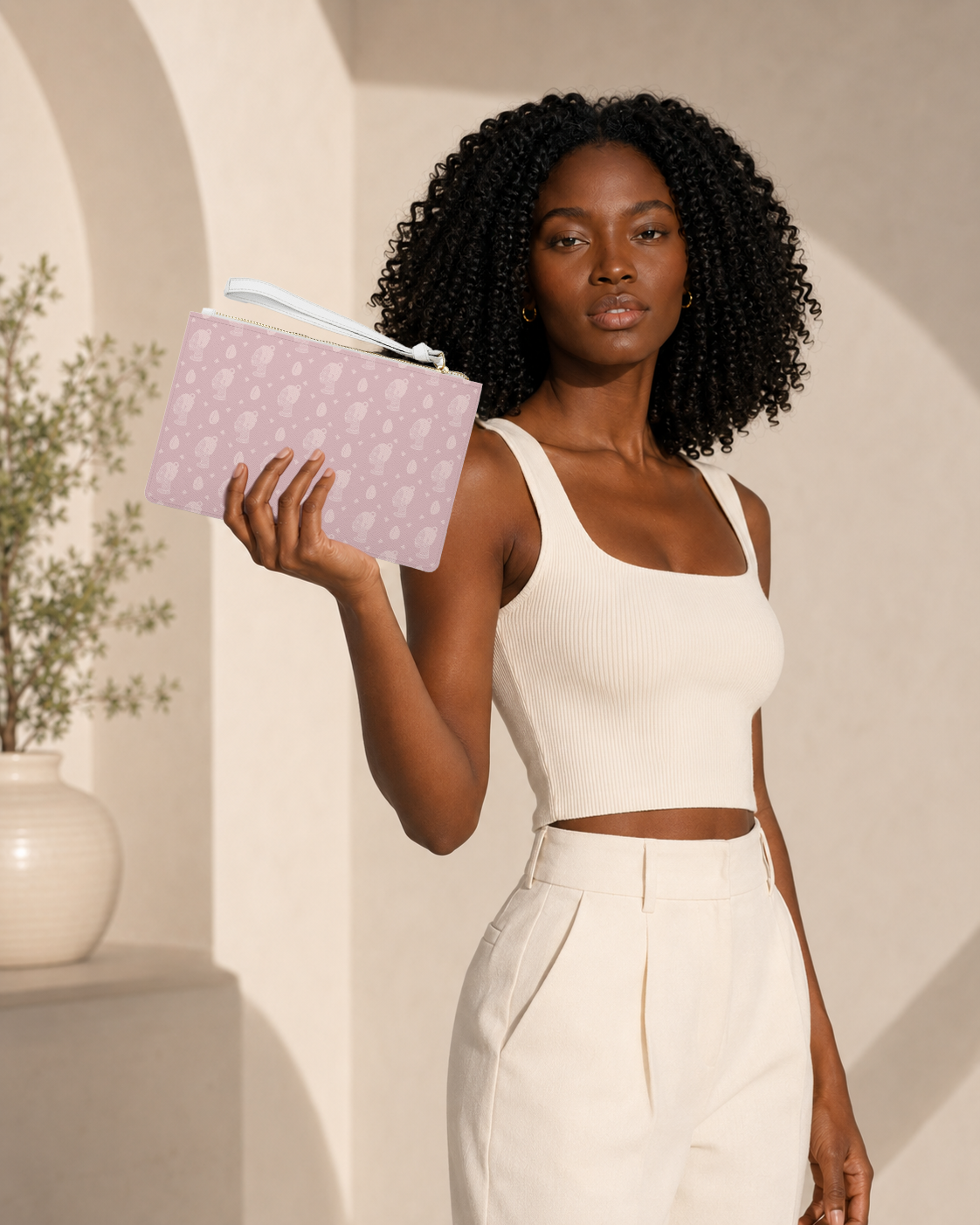 Powder Pink Haus of Kongossa Cowrie Clutch Wristlet purse