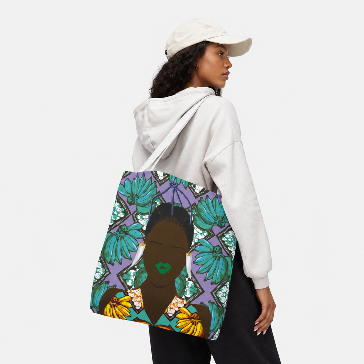 Havana Banana(Sand and Chocolate) on Green Banana Two-Sided Design AOP Tote Bag