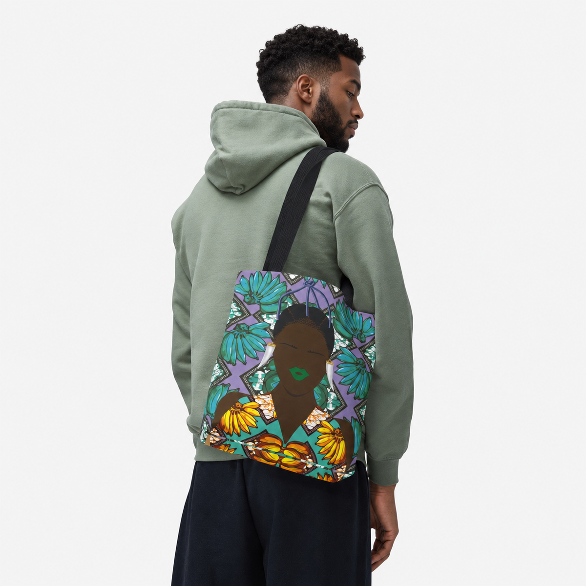 Havana Banana(Sand and Chocolate) on Green Banana Two-Sided Design AOP Tote Bag