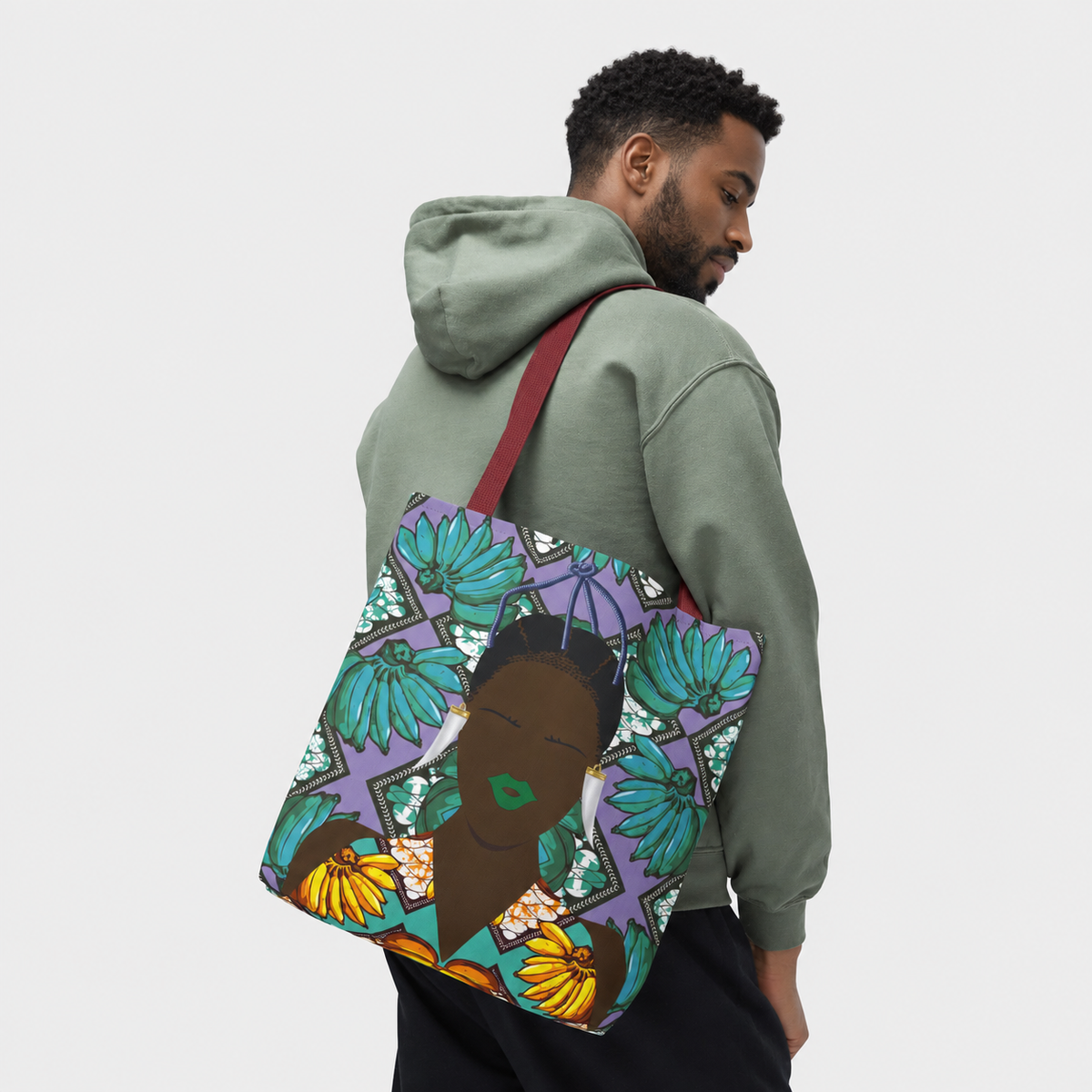 Havana Banana(Sand and Chocolate) on Green Banana Two-Sided Design AOP Tote Bag