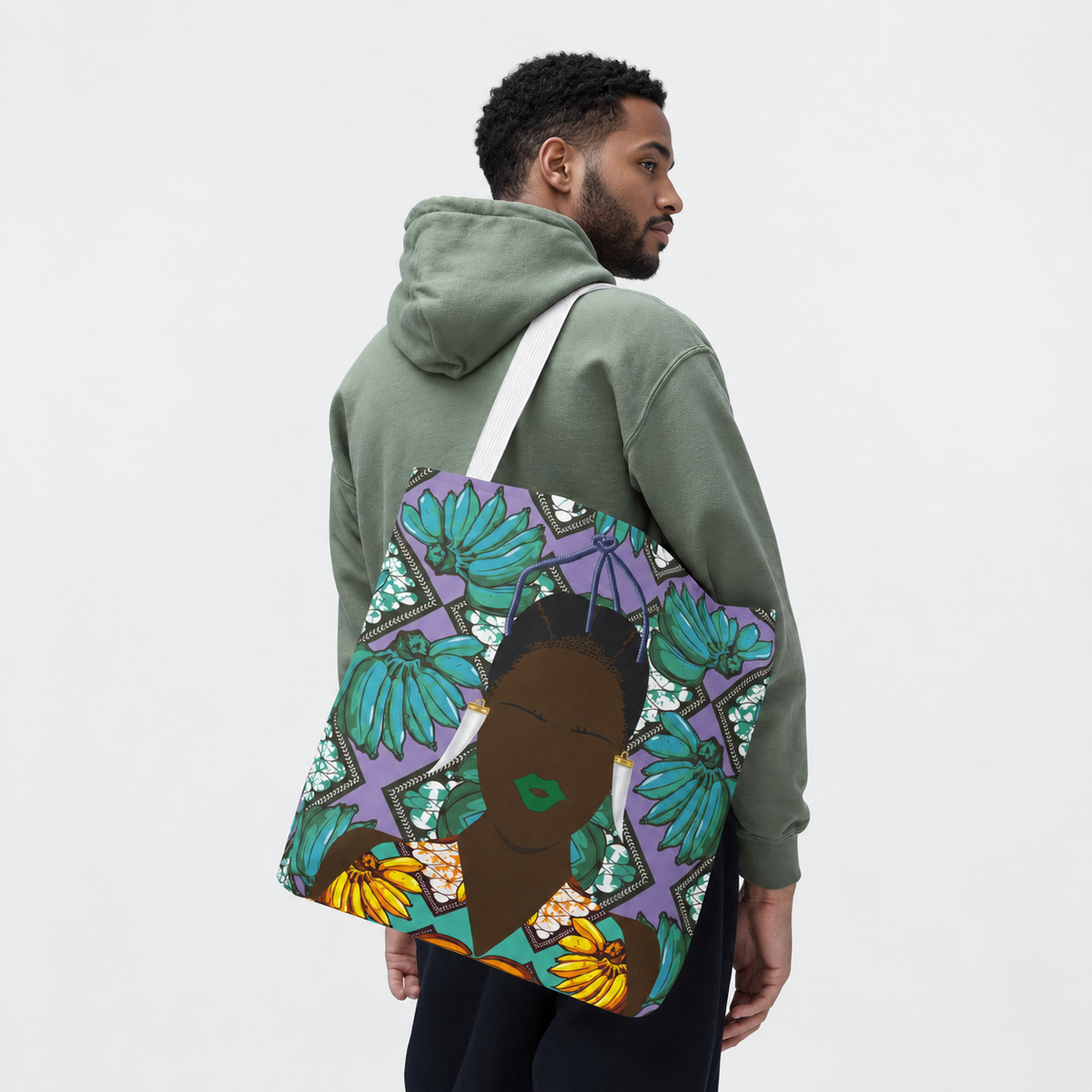 Havana Banana(Sand and Chocolate) on Green Banana Two-Sided Design AOP Tote Bag