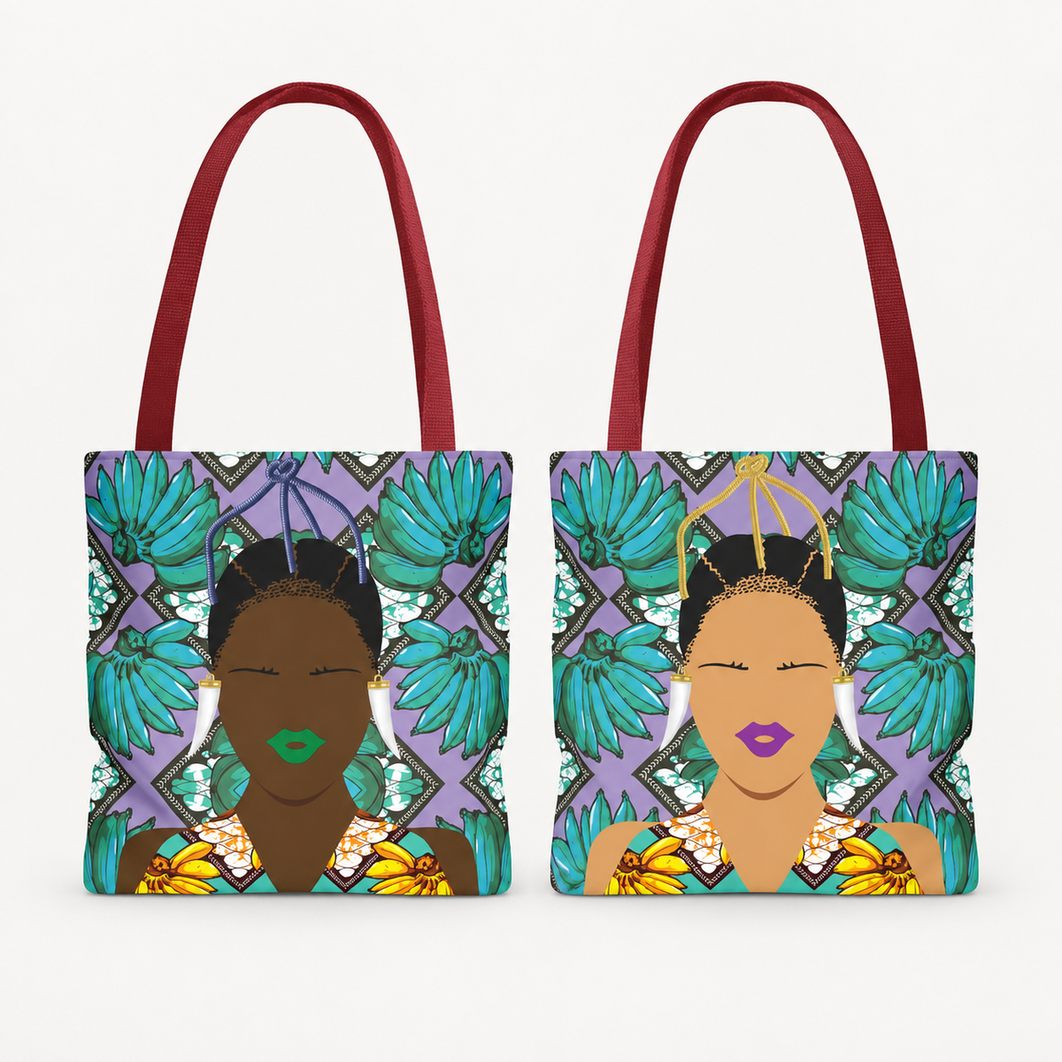 Havana Banana(Sand and Chocolate) on Green Banana Two-Sided Design AOP Tote Bag