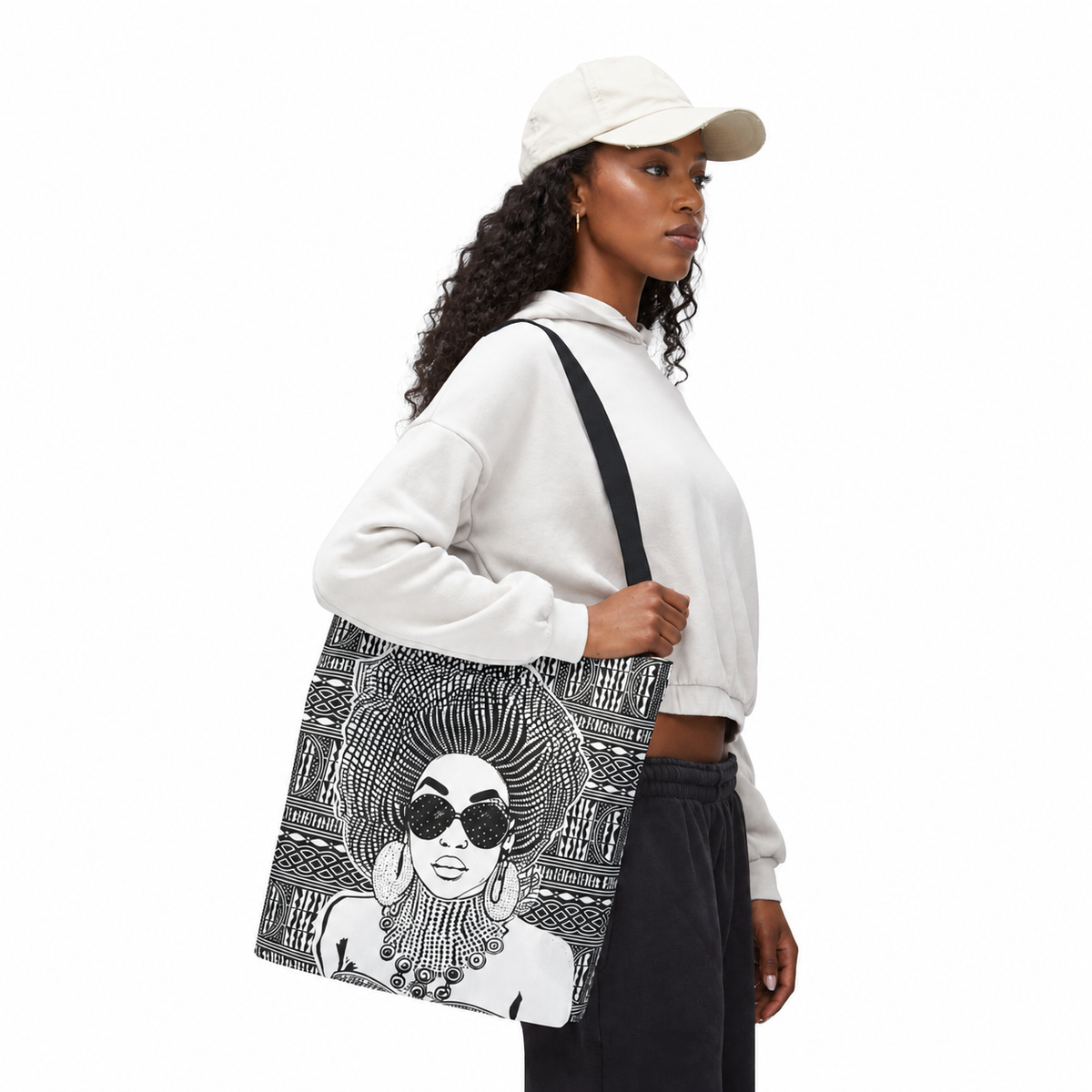 Madame Headtie(BW) on BW Ndop Tote AOP Tote Bag