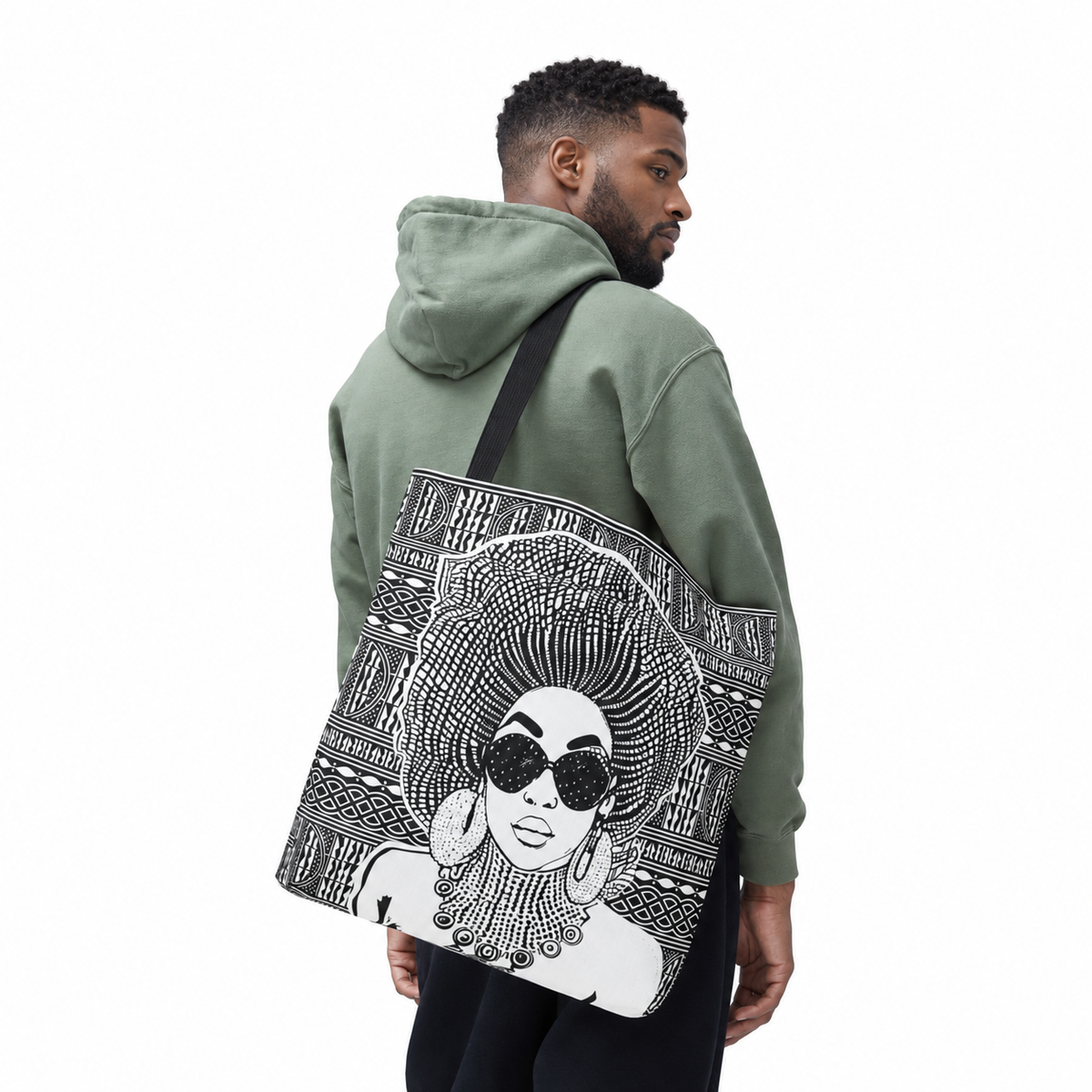Madame Headtie(BW) on BW Ndop Tote AOP Tote Bag