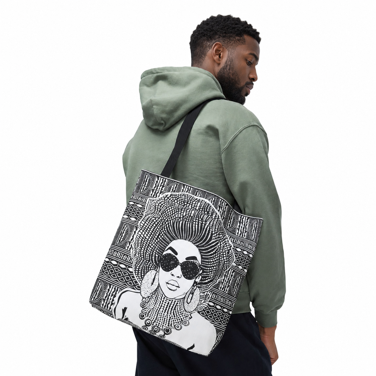 Madame Headtie(BW) on BW Ndop Tote AOP Tote Bag