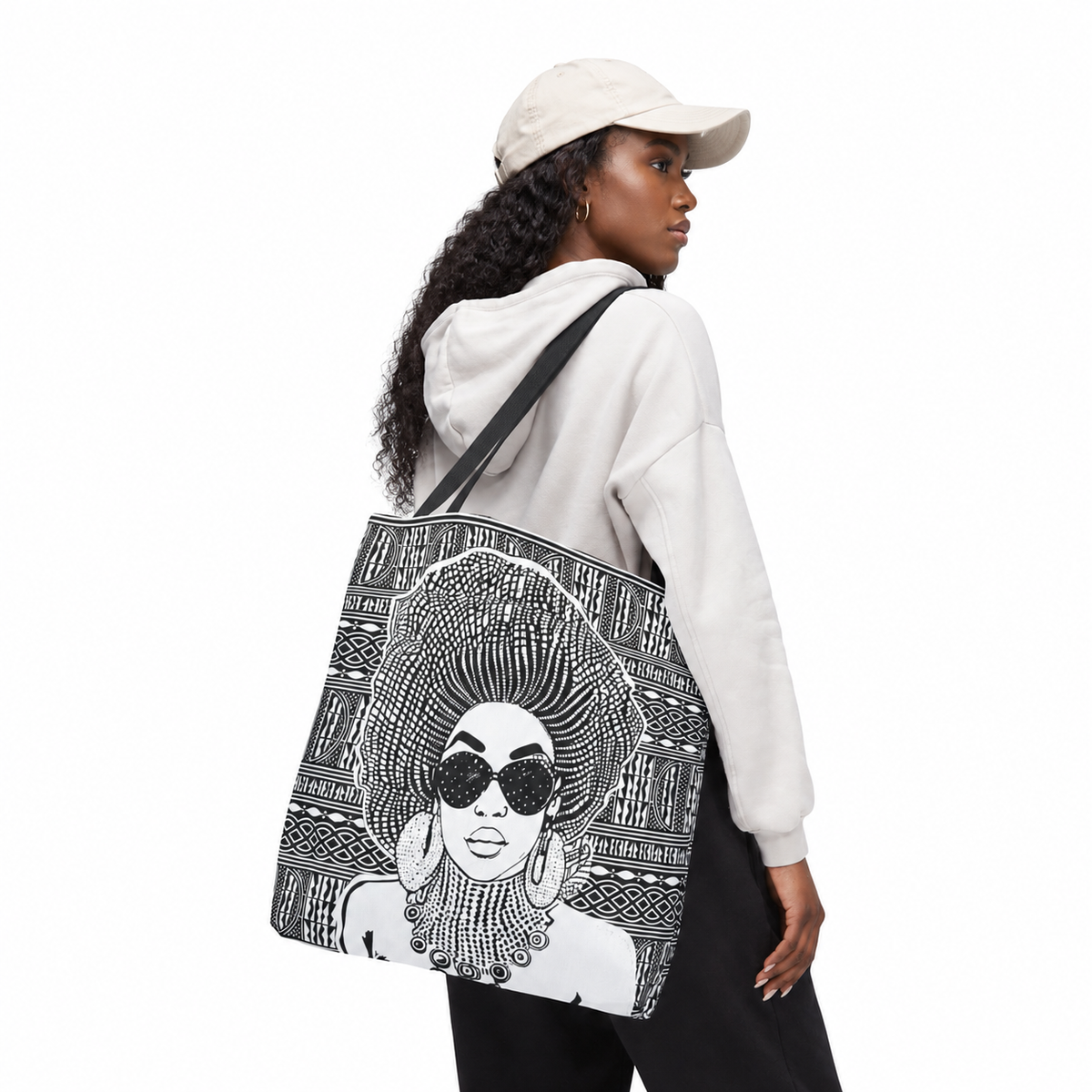 Madame Headtie(BW) on BW Ndop Tote AOP Tote Bag