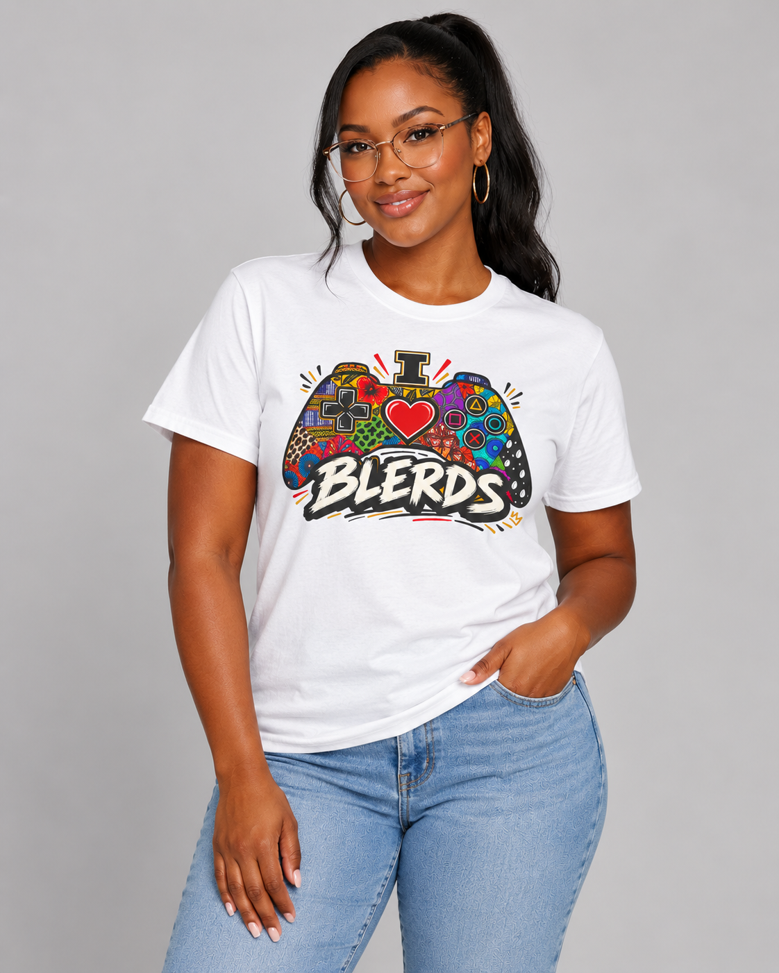 I Heart Blerds Tee Colorful Gamer Controller Graphic Unisex Heavy Cotton Tee