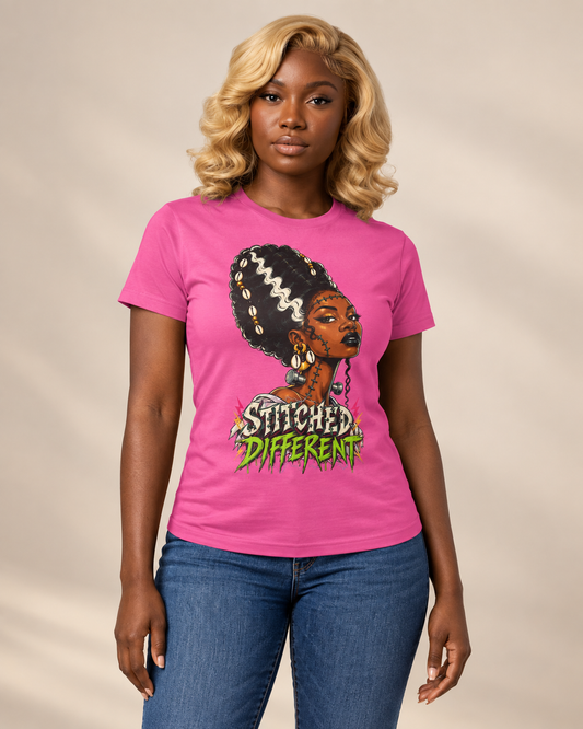 Stitched Different Afro Punk Portrait Tee, Halloween Women's Cotton Cotton T-Shirt