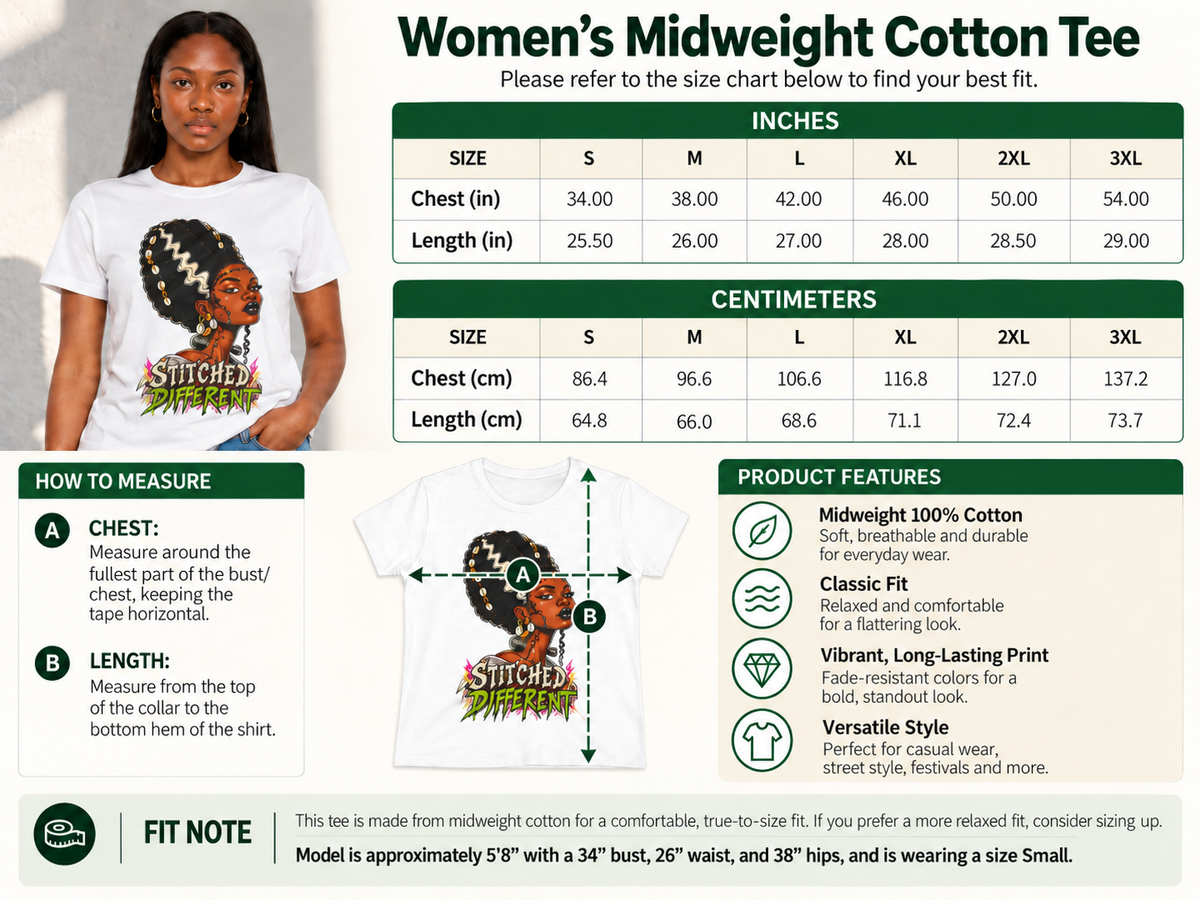 Stitched Different Afro Punk Portrait Tee, Halloween Women's Cotton Cotton T-Shirt