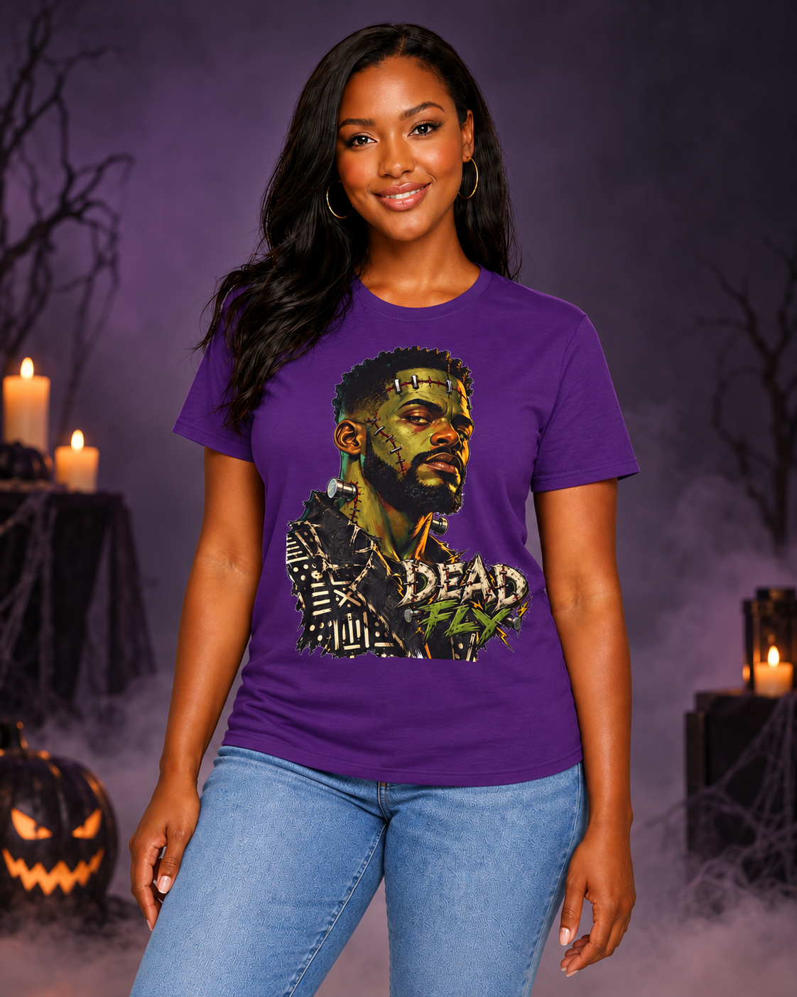 Dead Fly Afro Frankenstein Halloween Tee Unisex Heavy Cotton Tee