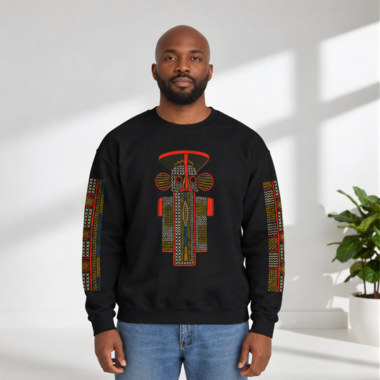 Unisex Elephant Mask Cotton Blend Sweatshirt, Colorful African-Inspired Crewneck