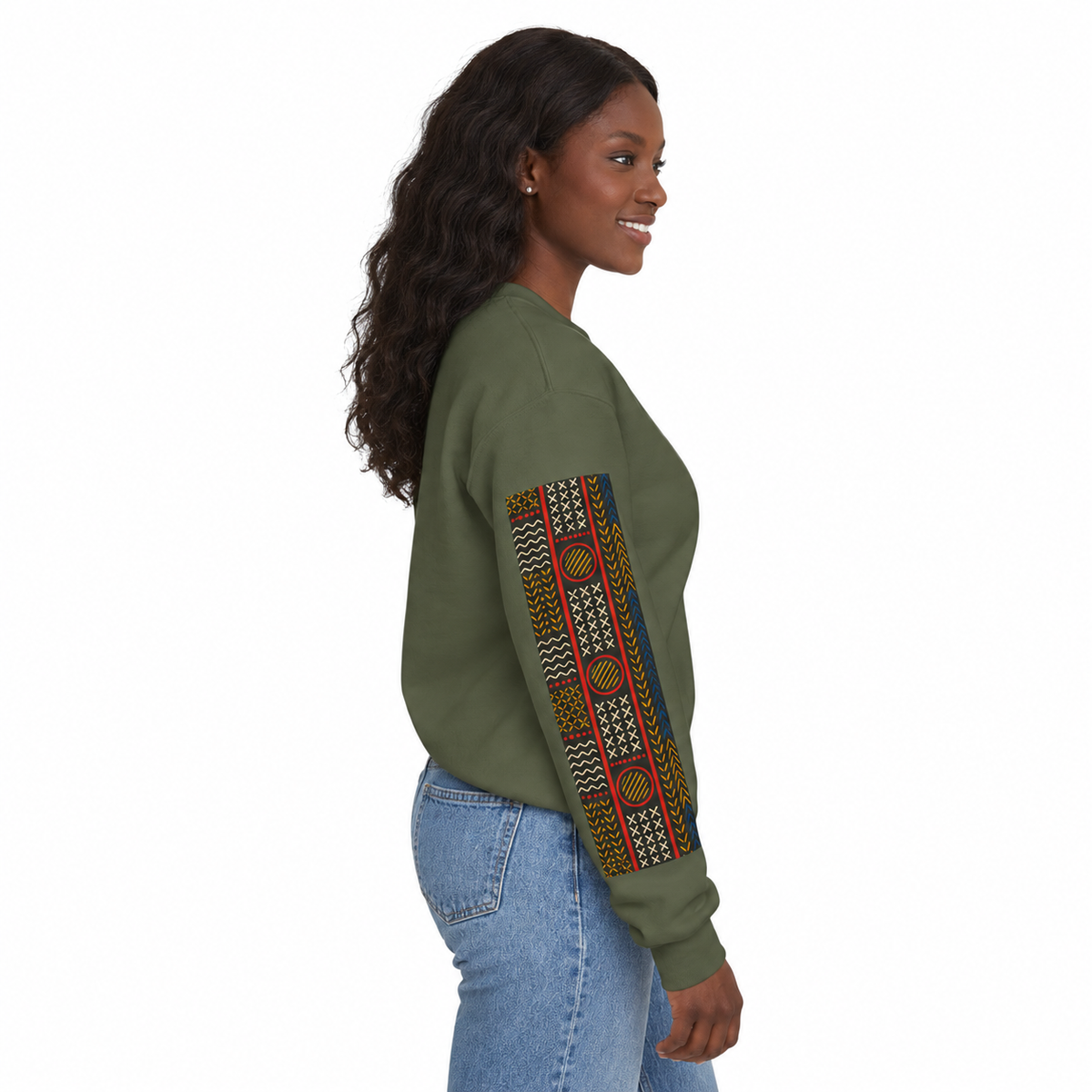 Unisex Elephant Mask Cotton Blend Sweatshirt, Colorful African-Inspired Crewneck