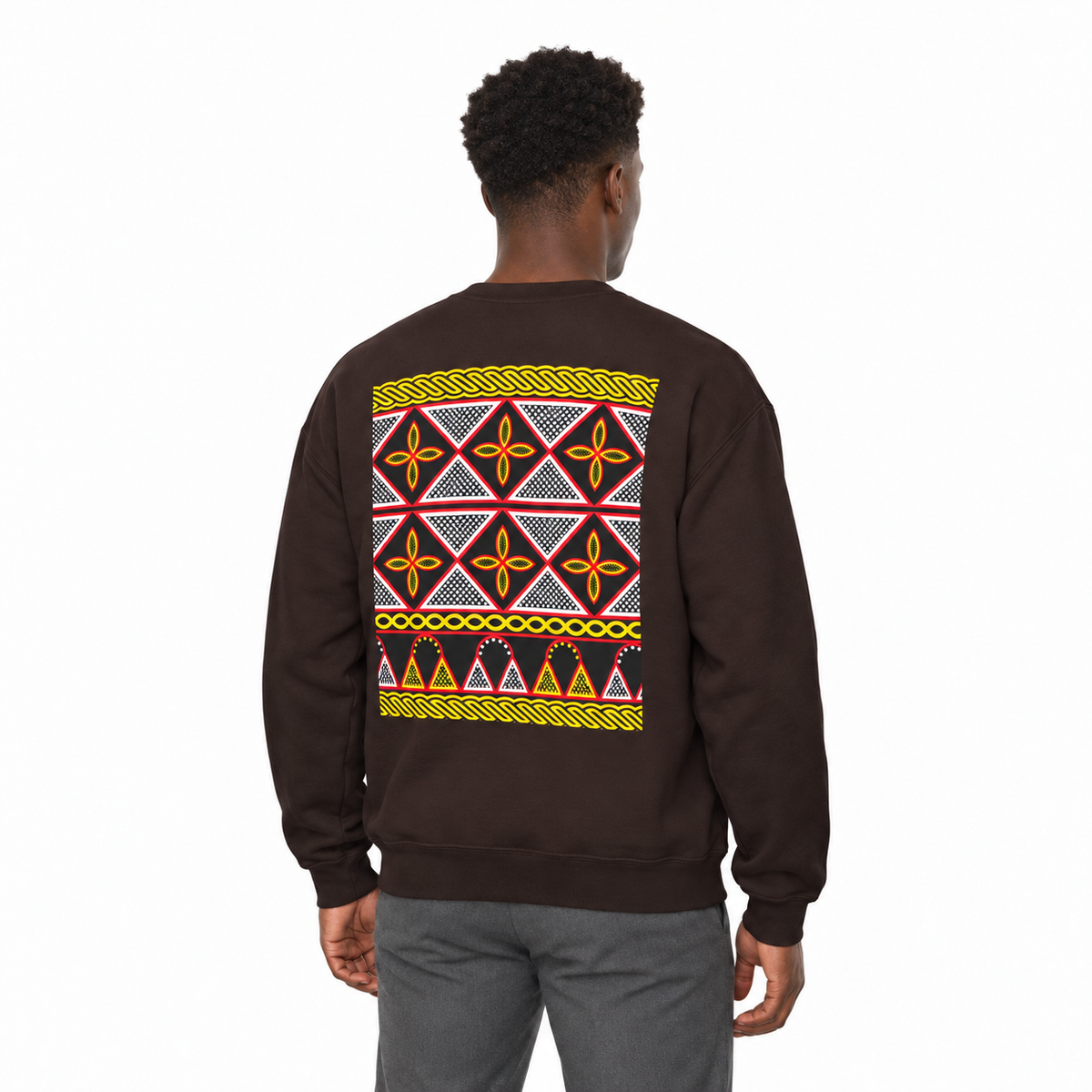 Toghu Panel Unisex Heavy Blend Crewneck Sweatshirt, African-Inspired Front & Back Design