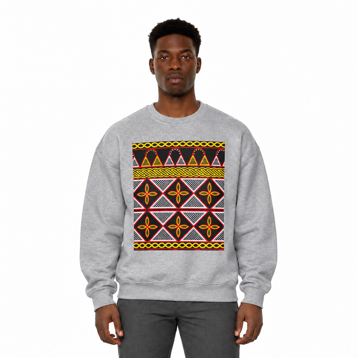 Toghu Panel Unisex Heavy Blend Crewneck Sweatshirt, African-Inspired Front & Back Design
