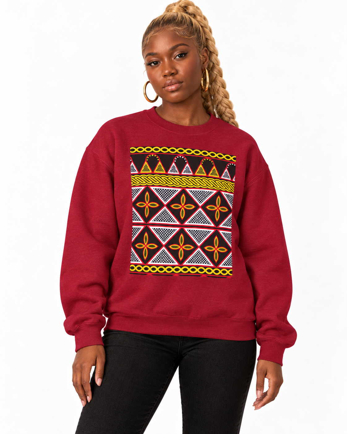 Toghu Panel Unisex Heavy Blend Crewneck Sweatshirt, African-Inspired Front & Back Design