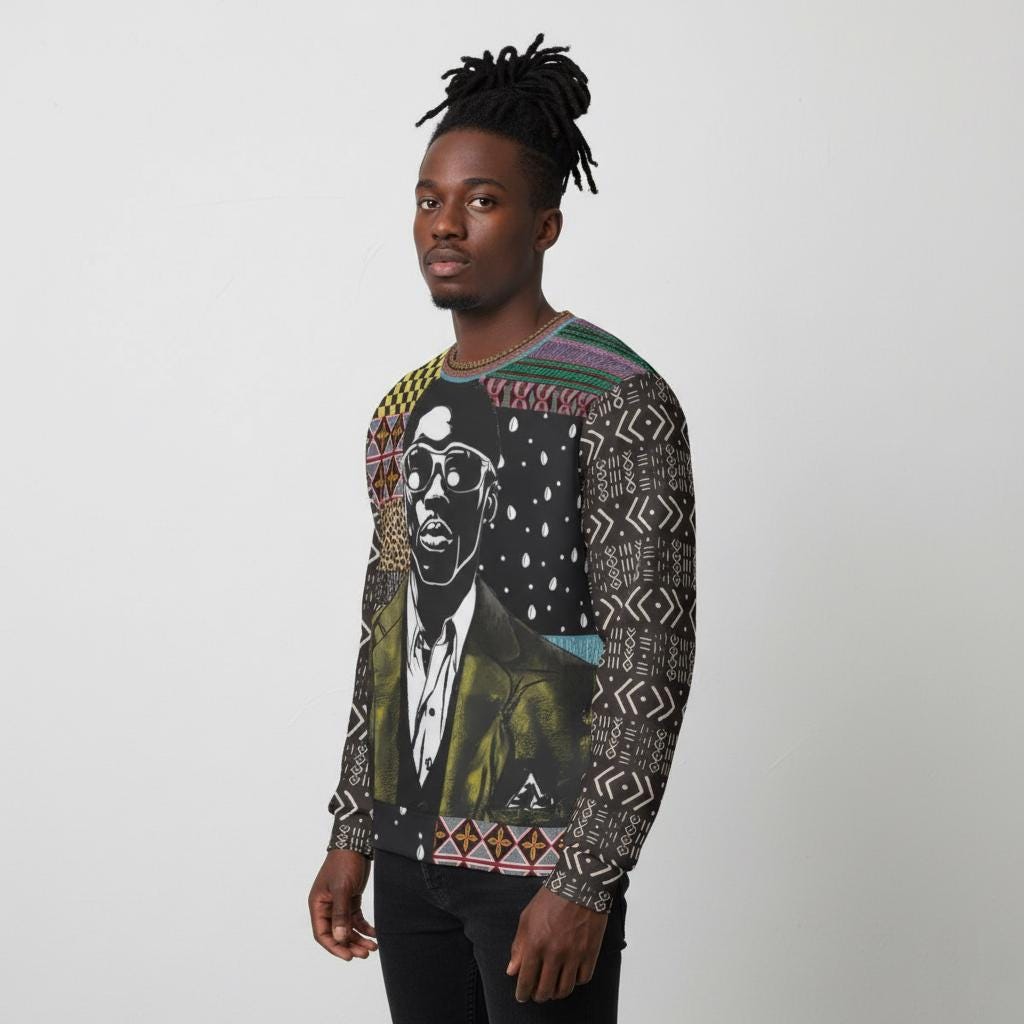 African Patchwork Print Sweatshirt, Nyanga Boy Art, Scuba Fabric