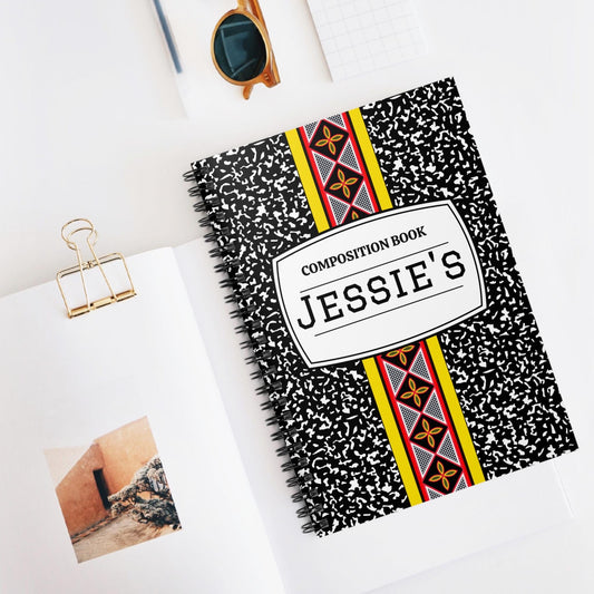 Custom Personalized Composition Book with Toghu Stripe - Front Cover Spiral Notebook - Ruled Line