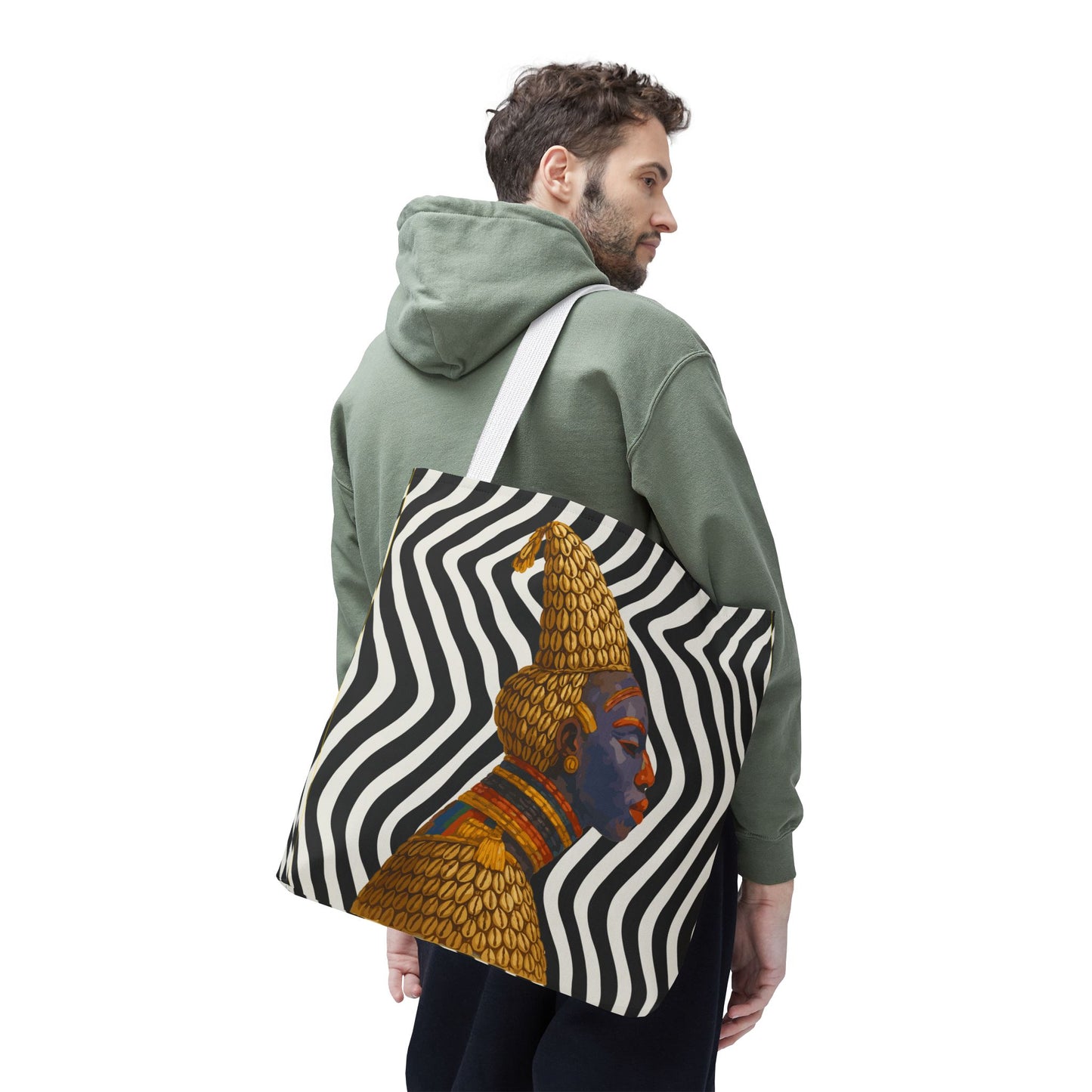 Cameroon Bangwa Mask Satin on Zebra Print  Canvas Tote Bag