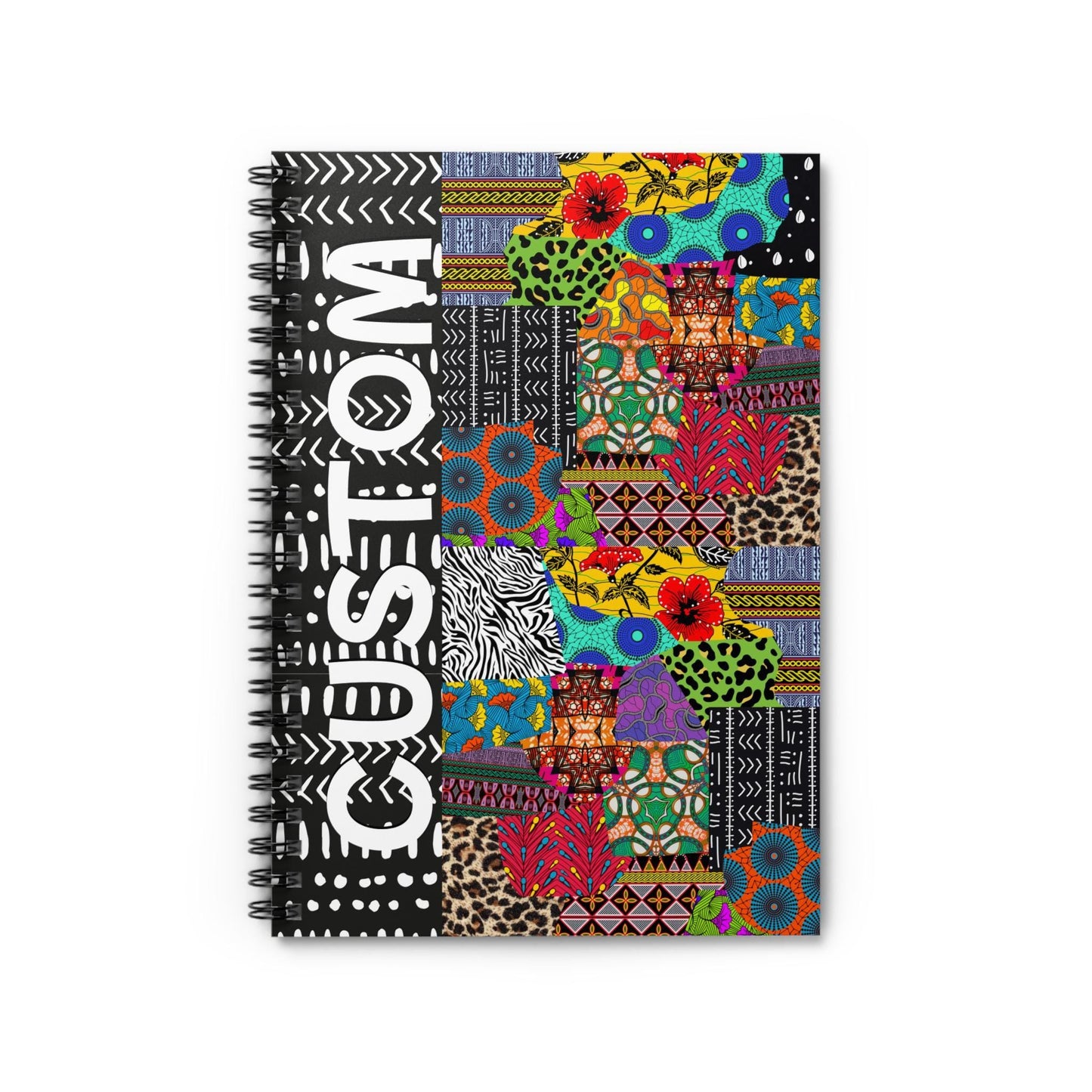 Custom Personalized African Ankara and Mudcloth Design - Front Cover Spiral Notebook - Ruled Li