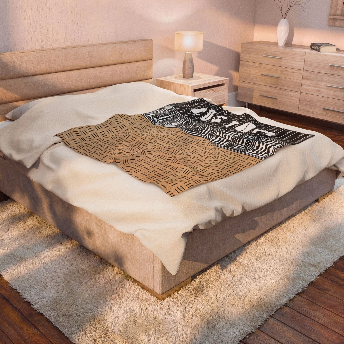 Personalized Velveteen Plush Blanket - Custom African Mudcloth Pattern Throw Blanket