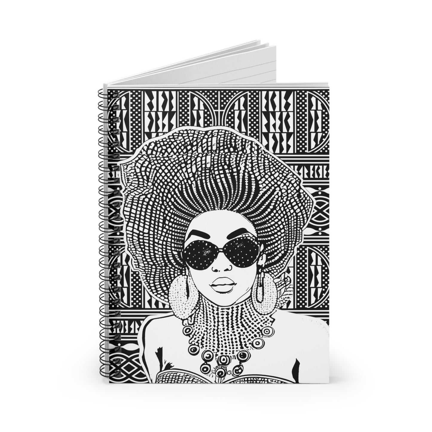 Madame Headtie(BW) - BW Ndop backdrop Spiral Notebook, Front Cover Print - Ruled Lines
