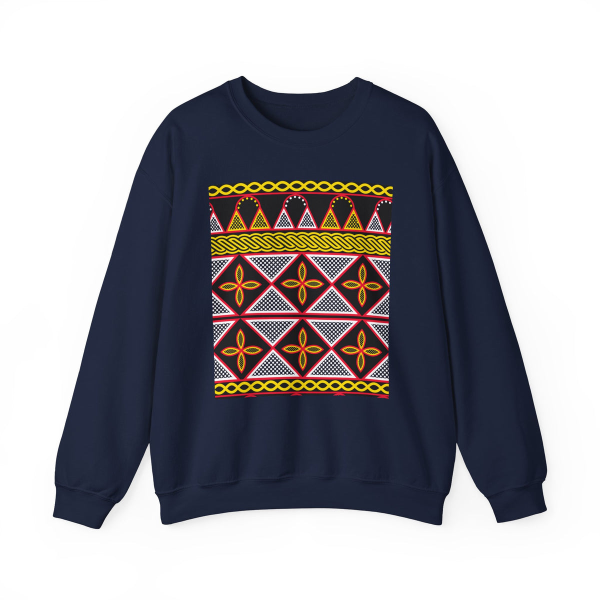 Toghu Panel Unisex Heavy Blend Crewneck Sweatshirt, African-Inspired Front & Back Design