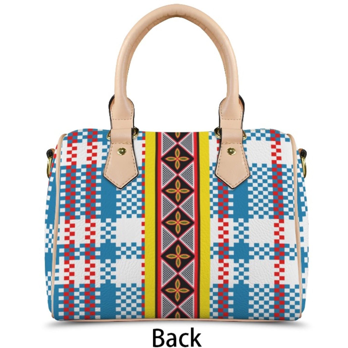 African Print Vegan Leather Boston Satchel Handbag: Mukuta Plaid & Toghu Stripe