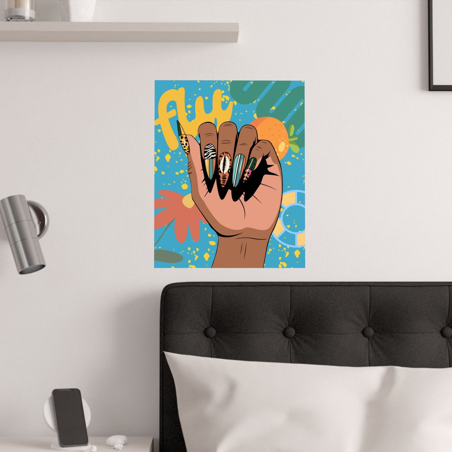 Fly Nails Hand-some Satin Poster, Nail Design Wall Art, Modern Home Decor, Boho Aesthetic, Nail Tech Gift Idea, Bohemian Wall Hanging