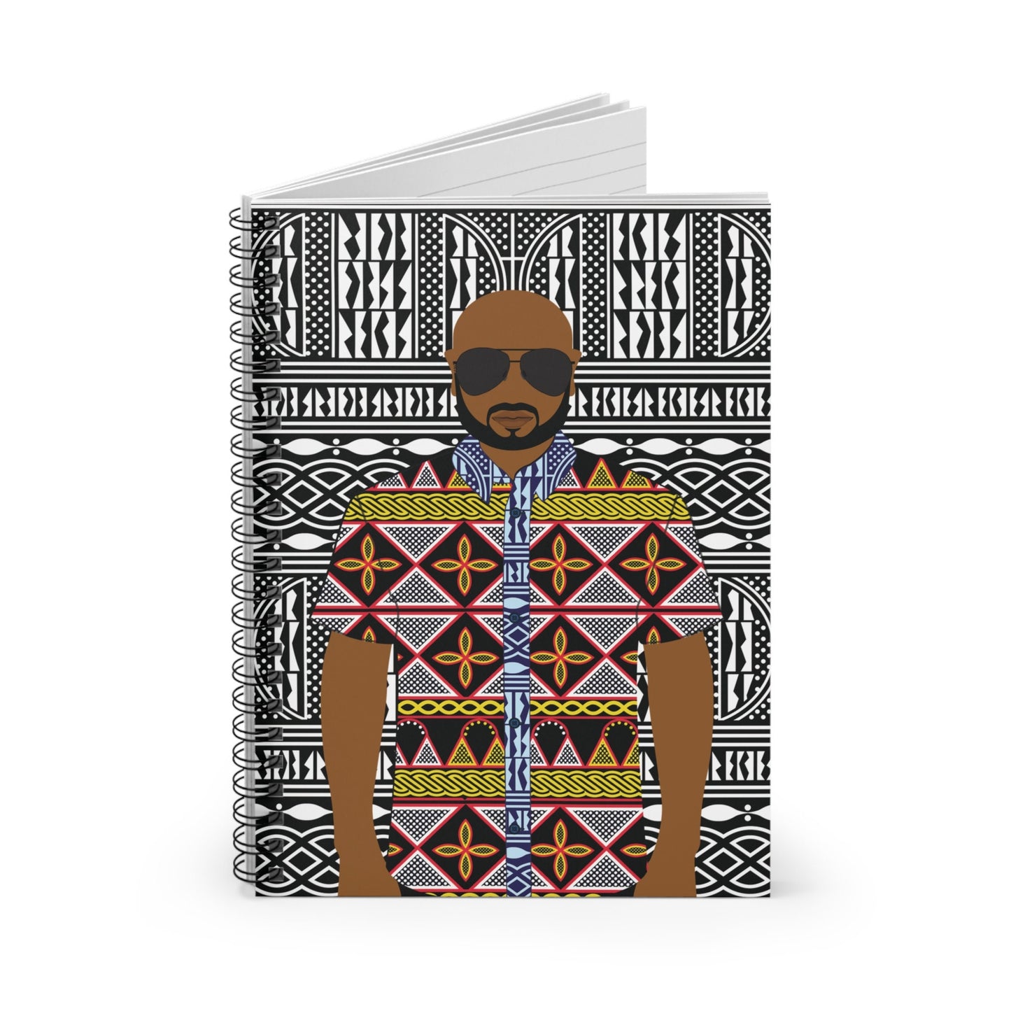 Yellow Toghu Man Spiral Notebook: BW Ndop Print Cover