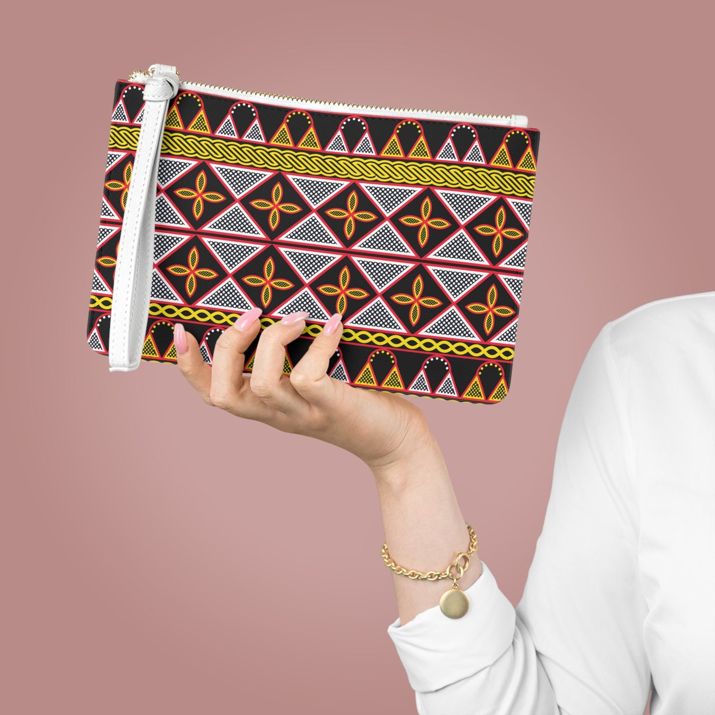 Vegan Leather Wristlet Clutch: Toghu African Print Evening Bag