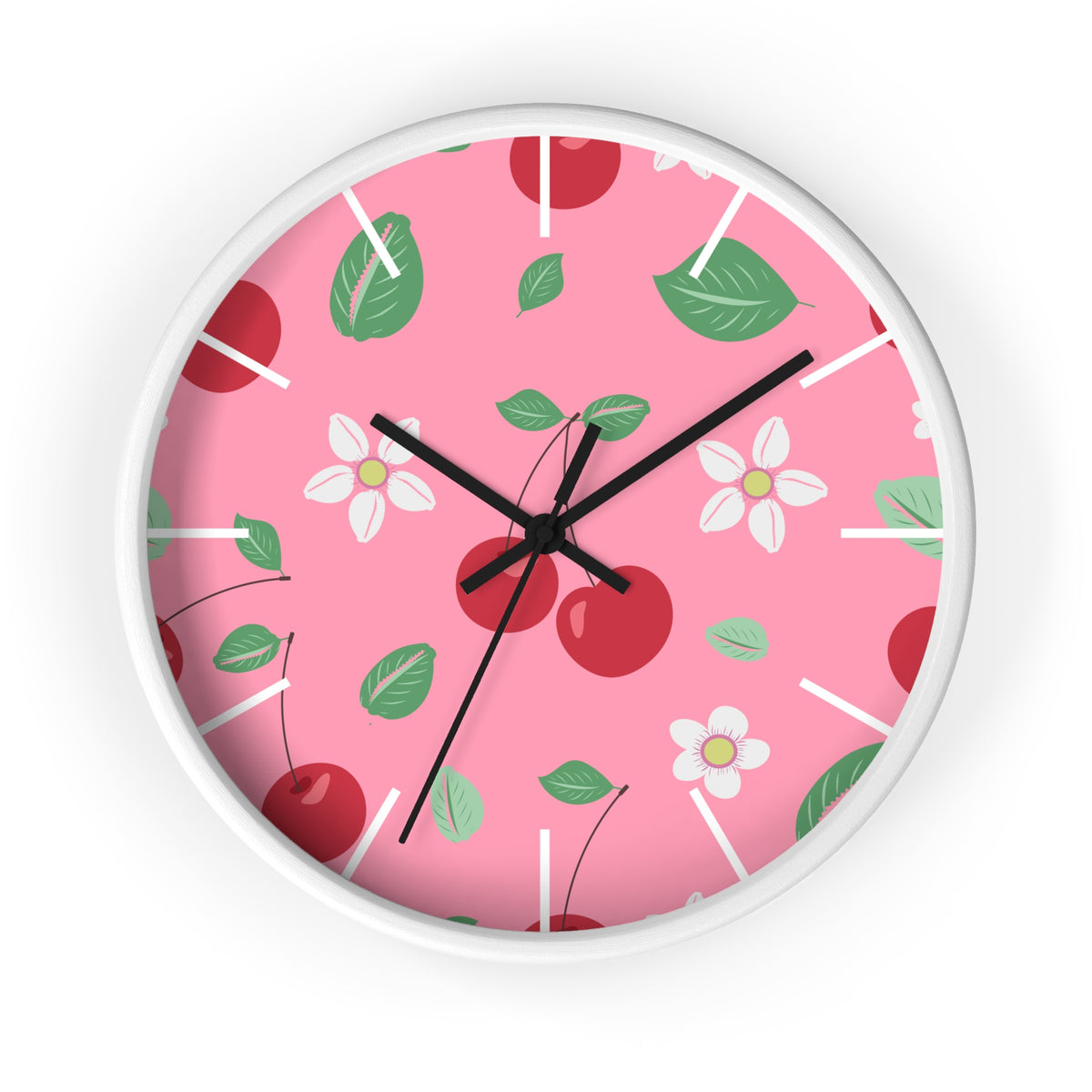 Decorative Wood Wall Clock, Cowries and Cherries 10" x 10"-Silent