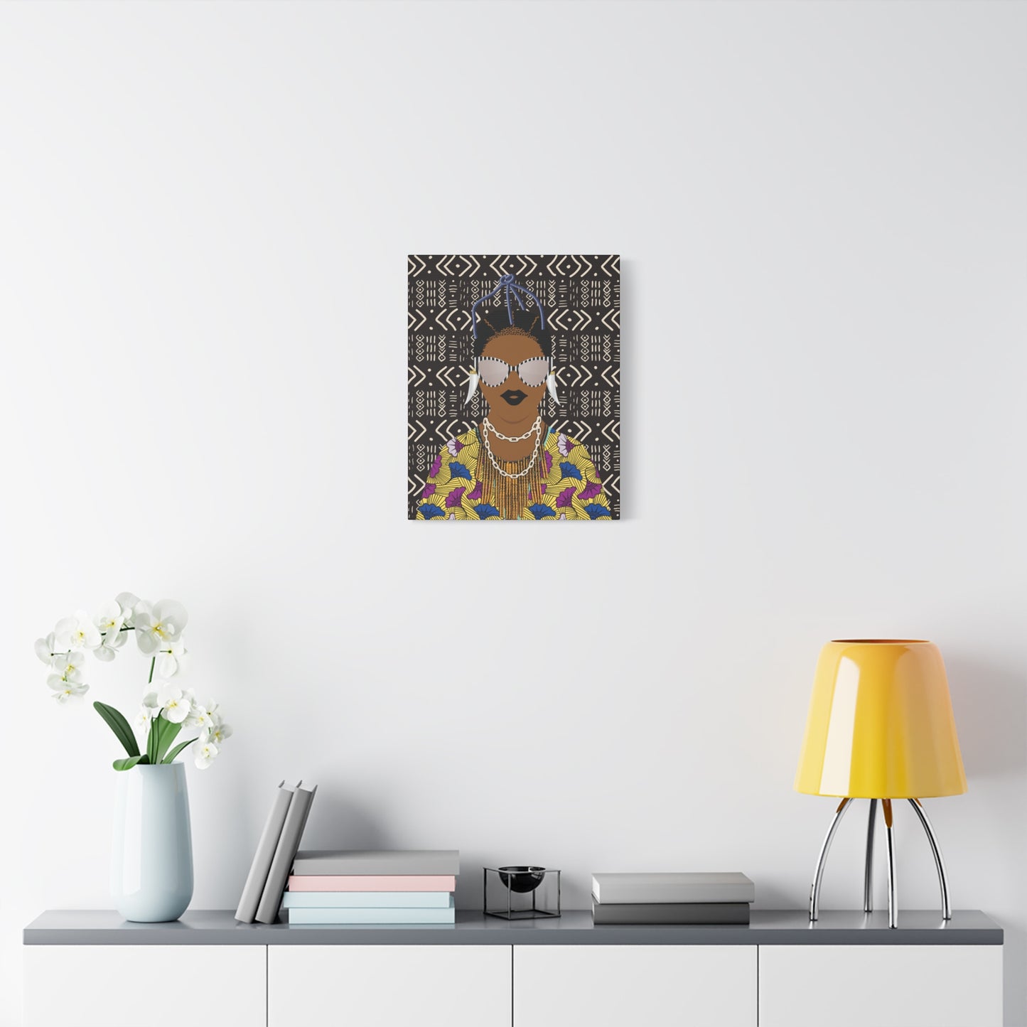 Manyi in Floral on Mudcloth Matte Canvas, Stretched, 1.25" Modern African Art Print, Stylish Home Decor