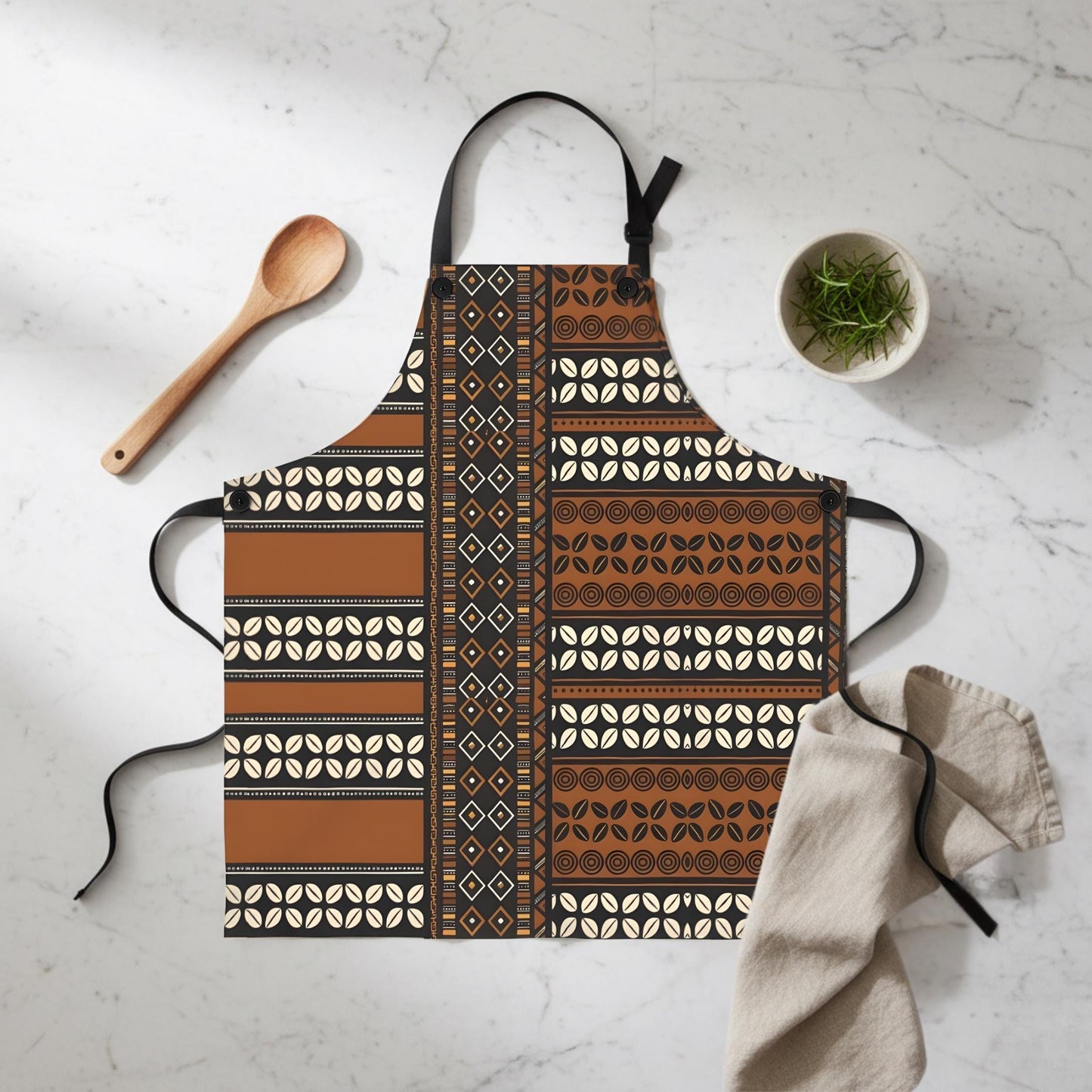 Mudcloth Print Apron, African Kitchen Gardening Apron, Retro Cooking Style Polyester