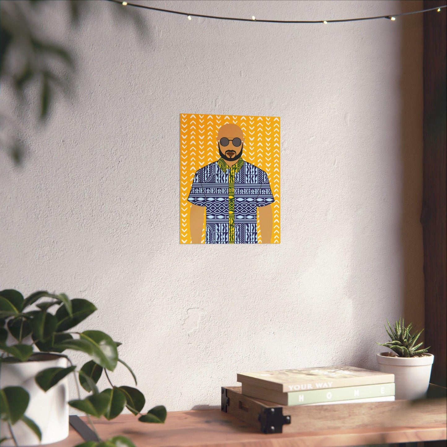Le Monsieur in Blue Ndop on Yellow Premium Matte Vertical Posters