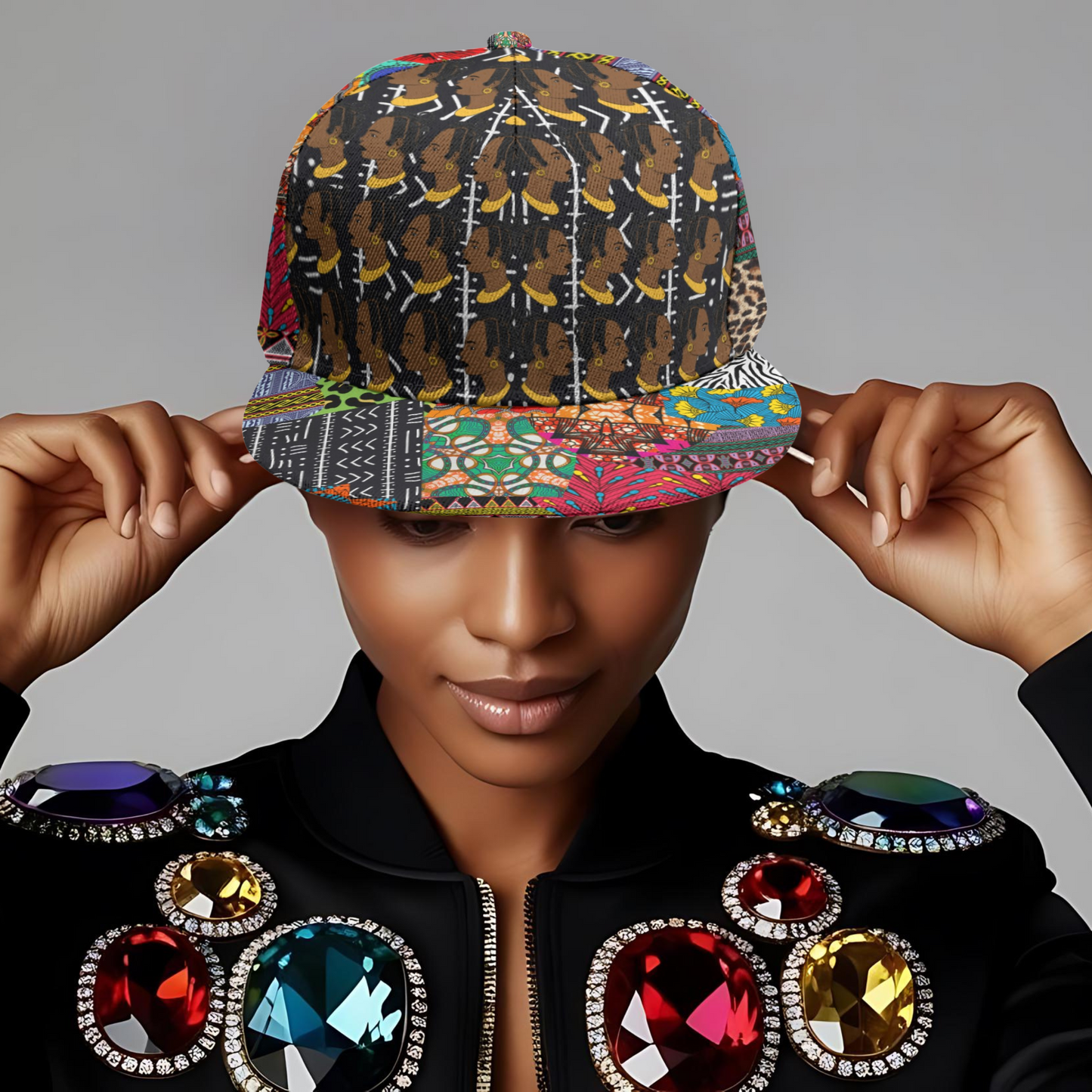 African Print Snapback Hat: Lady Kongossa AnkaraPrint, Adjustable, African Print  Flat Brim, Ready to Ship (Copy)