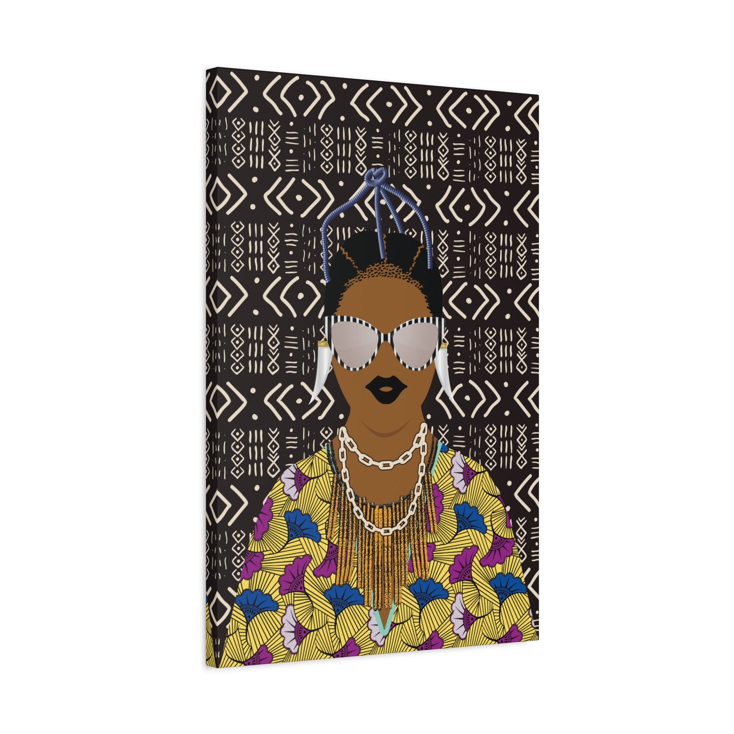 Manyi in Floral on Mudcloth Matte Canvas, Stretched, 1.25" Modern African Art Print, Stylish Home Decor