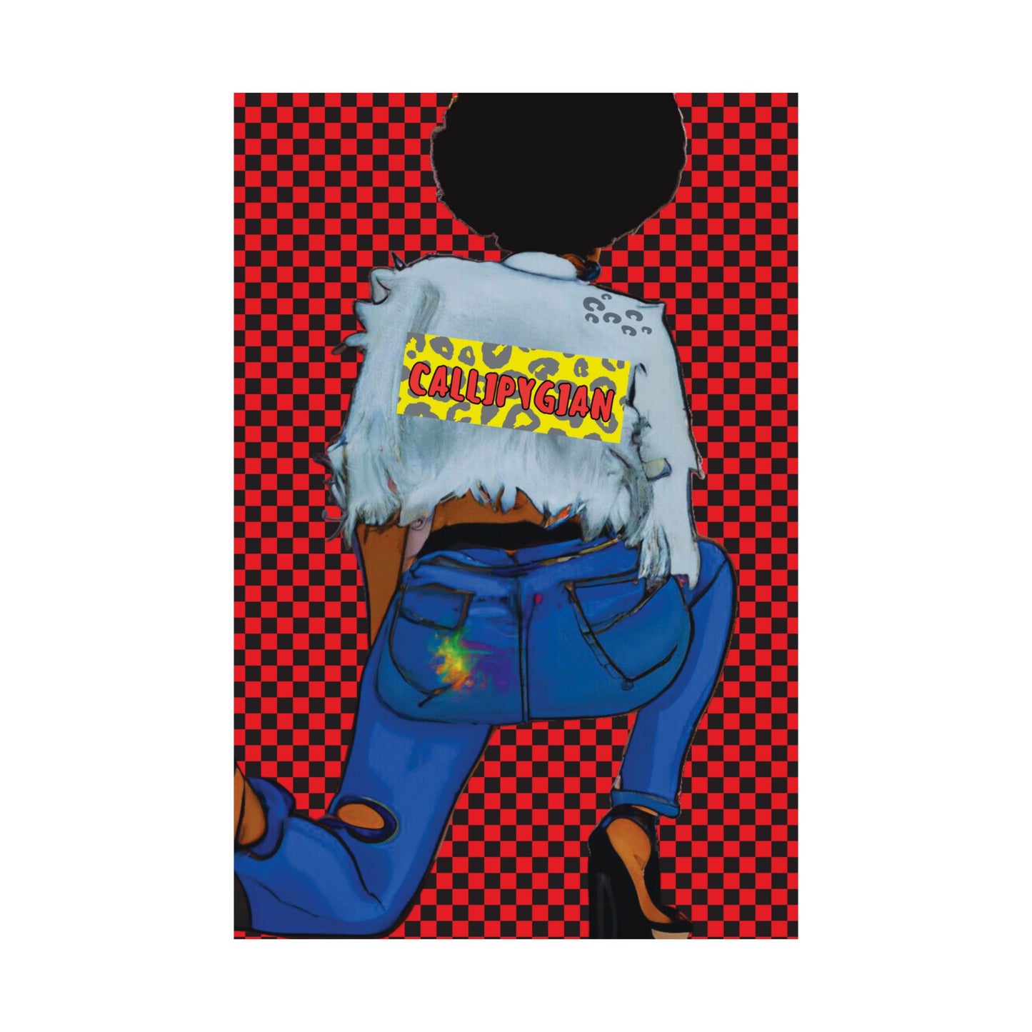 The image is a stylized illustration of a person wearing a white jacket with the word "CALLPYTHON" printed on it, standing against a red and black checkered background.