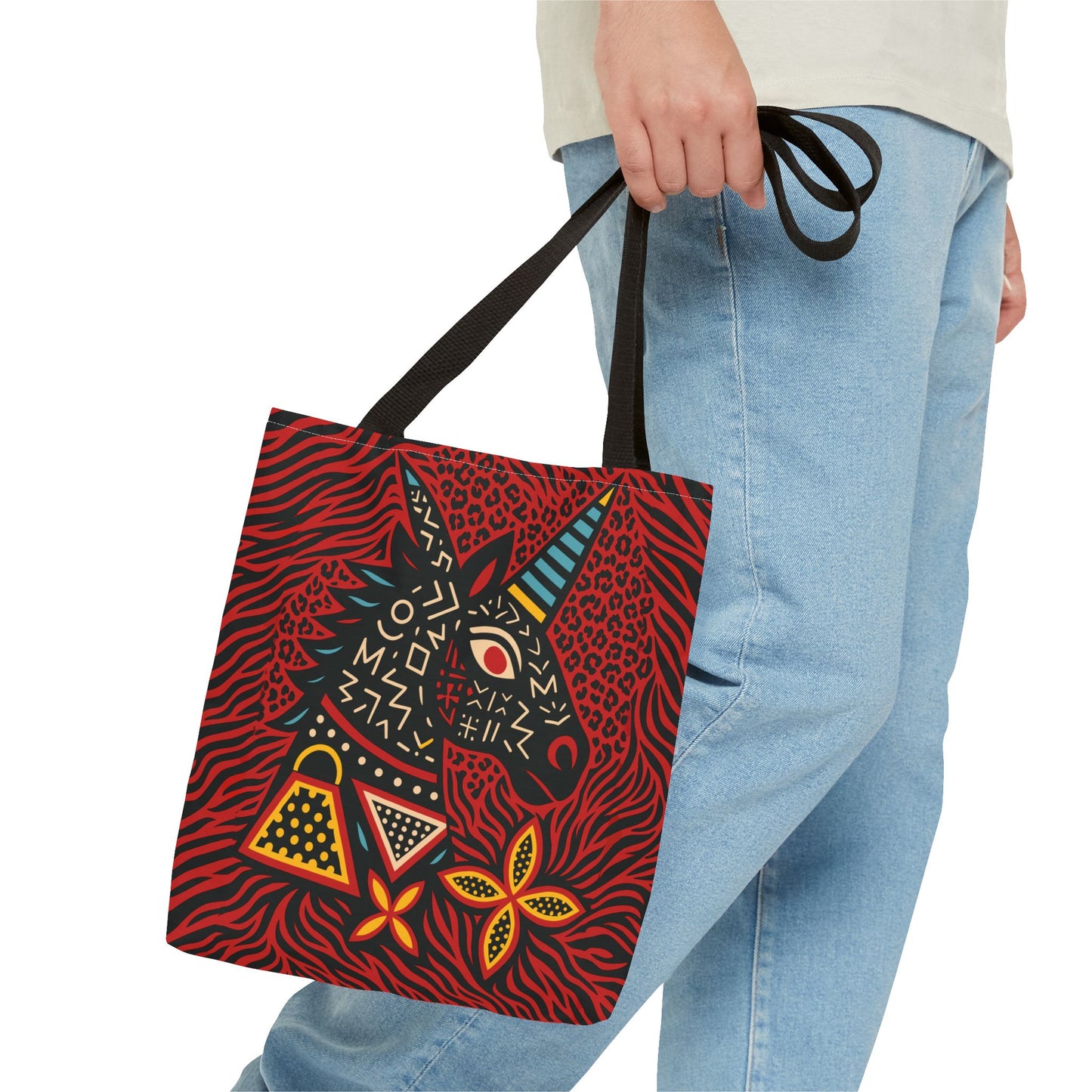 Black Unicorn Tote Bag, Double Sided Design, African Art, Unisex Canvas Tote, Large & Small Sizes, Stylish Beach Bag, Gift for Her