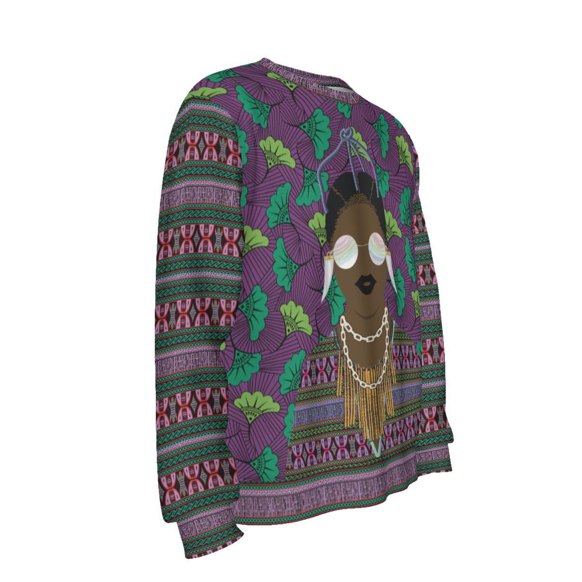 Purple Toghu and Floral Ankara Print African Unisex Sweatshirt for Men and Women, Soft Scuba Fabric Unisex Casual Pullover, Comfortable Fit
