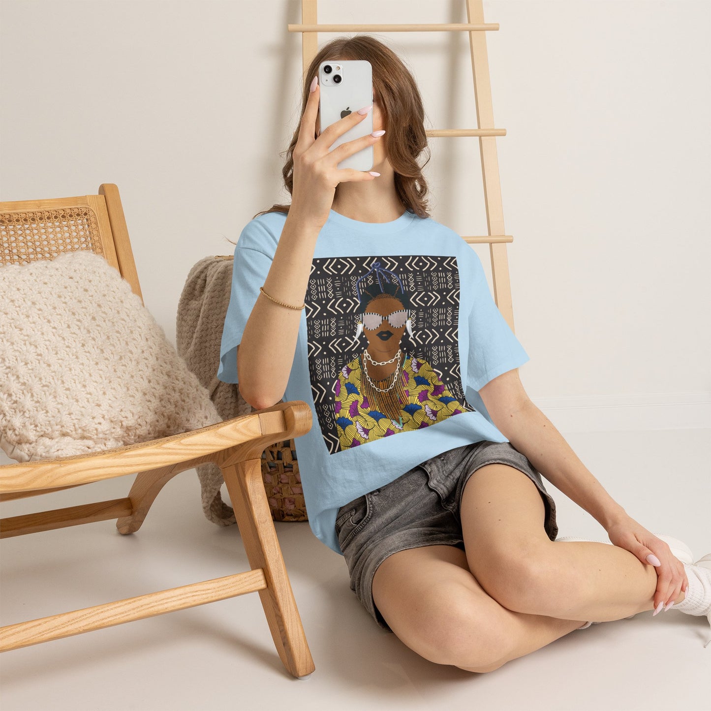 Manyi in Floral on Mudcloth Unisex Heavy Cotton Tee