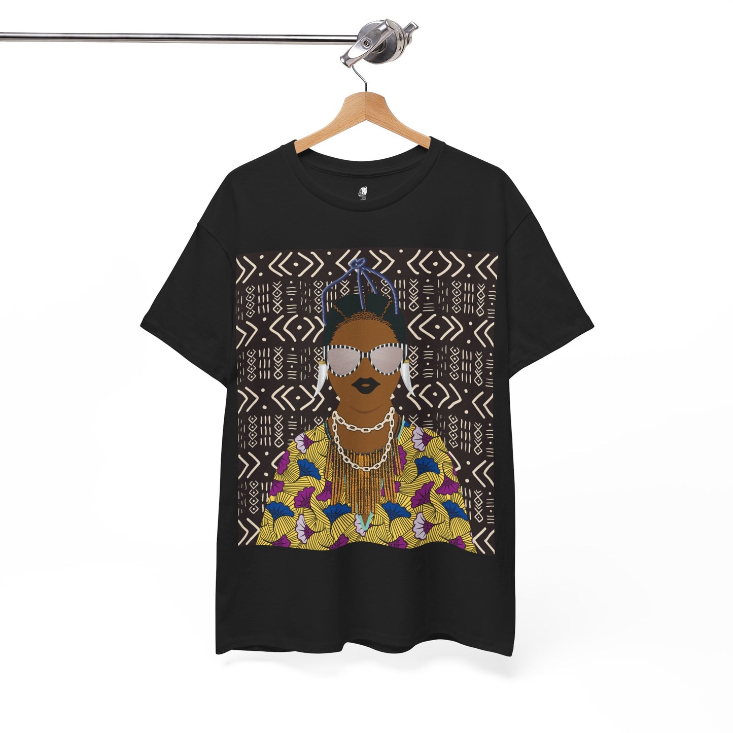 Manyi in Floral on Mudcloth Unisex Heavy Cotton Tee