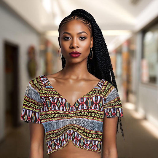 Mixed African Print Crop Top, Stretchy Summer Festival Top