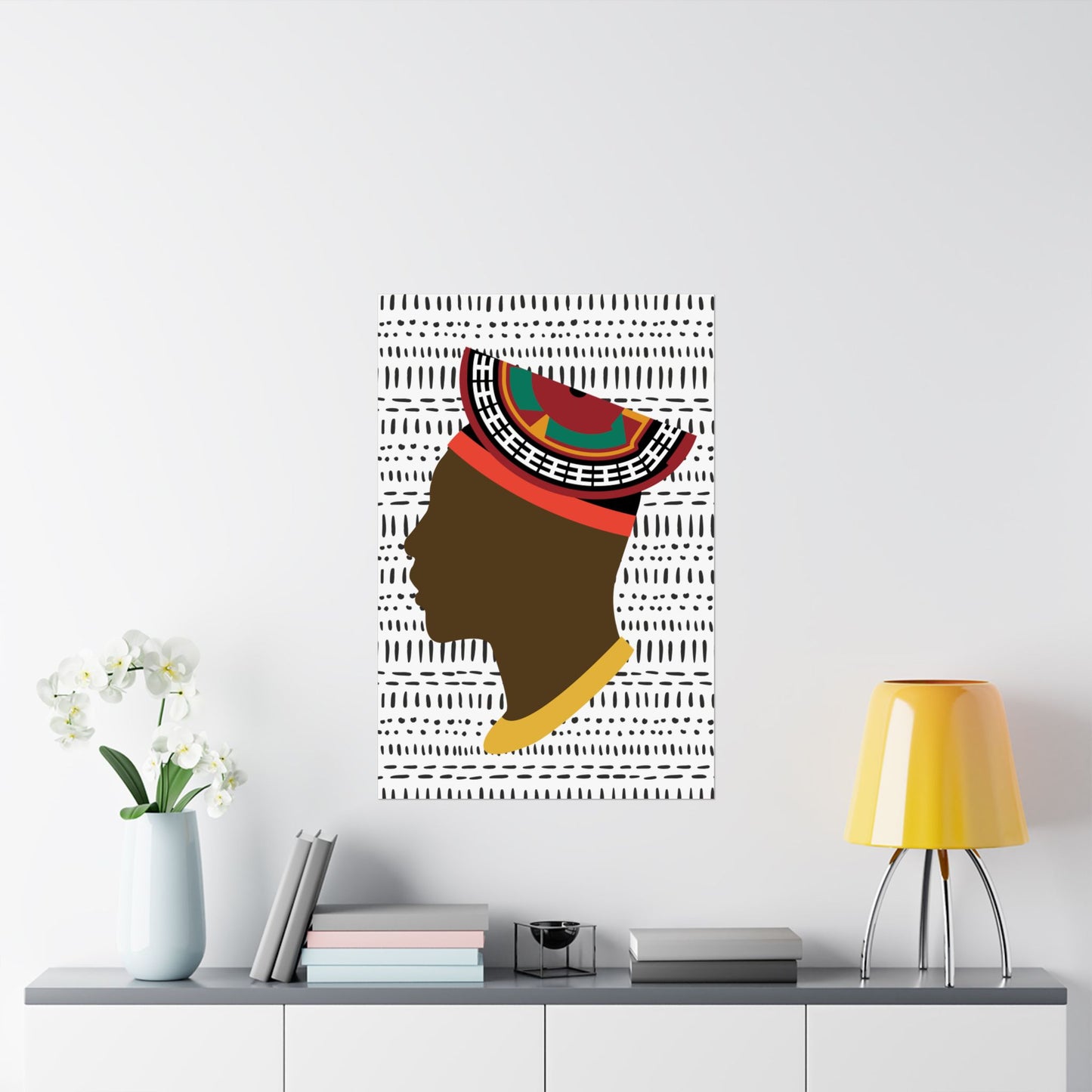 Man in Bamenda Hat White Mudcloth Premium Matte Vertical Posters