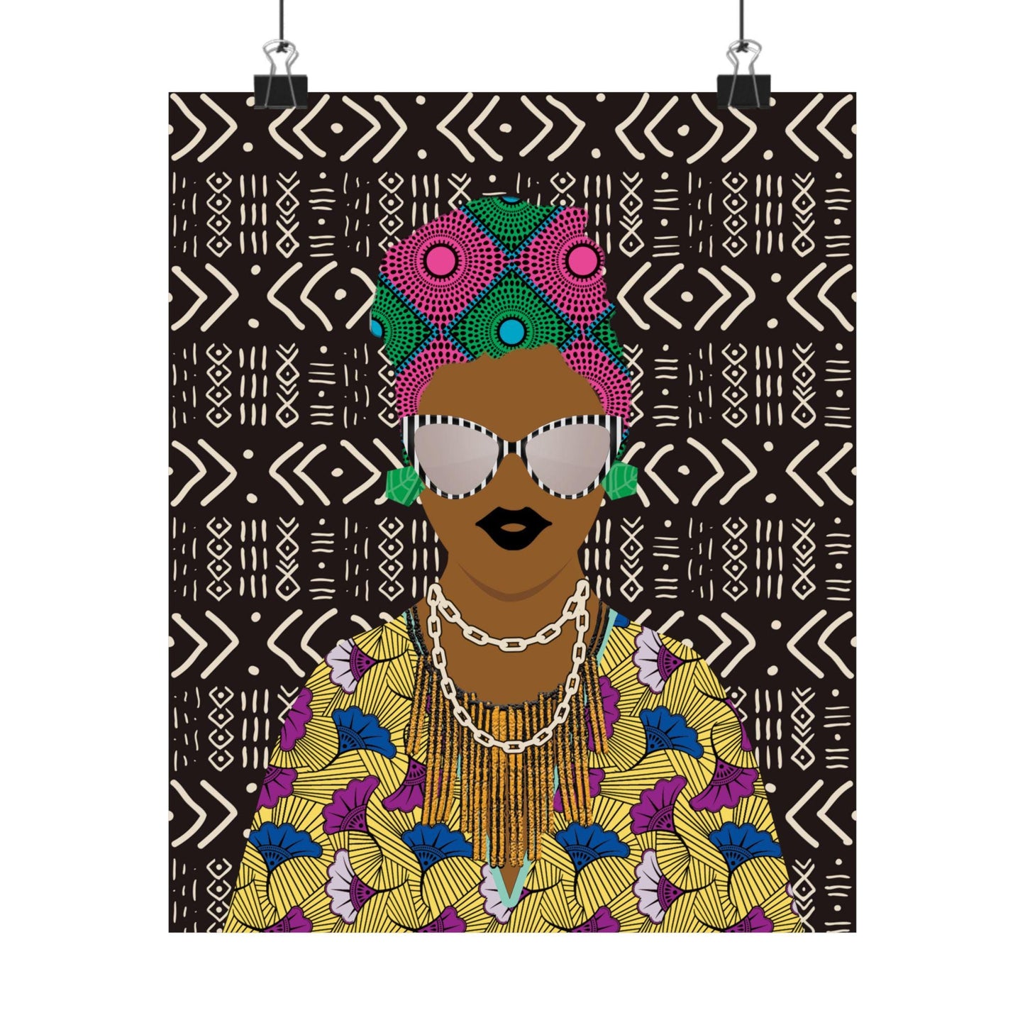 African Woman Wall Art Poster - Sabi Floral Mudcloth