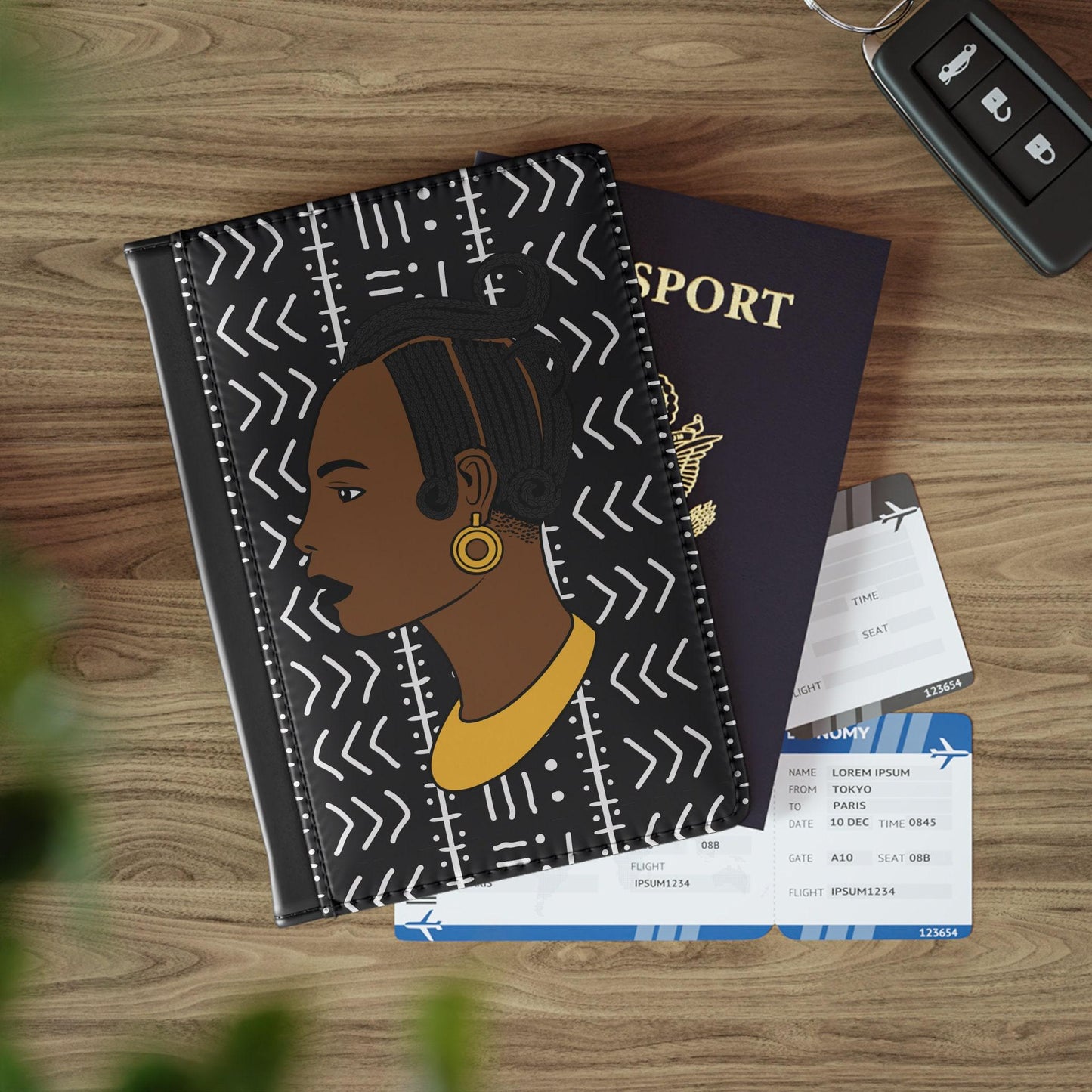 Lady Kongossa on Black Mudcloth - Passport Cover