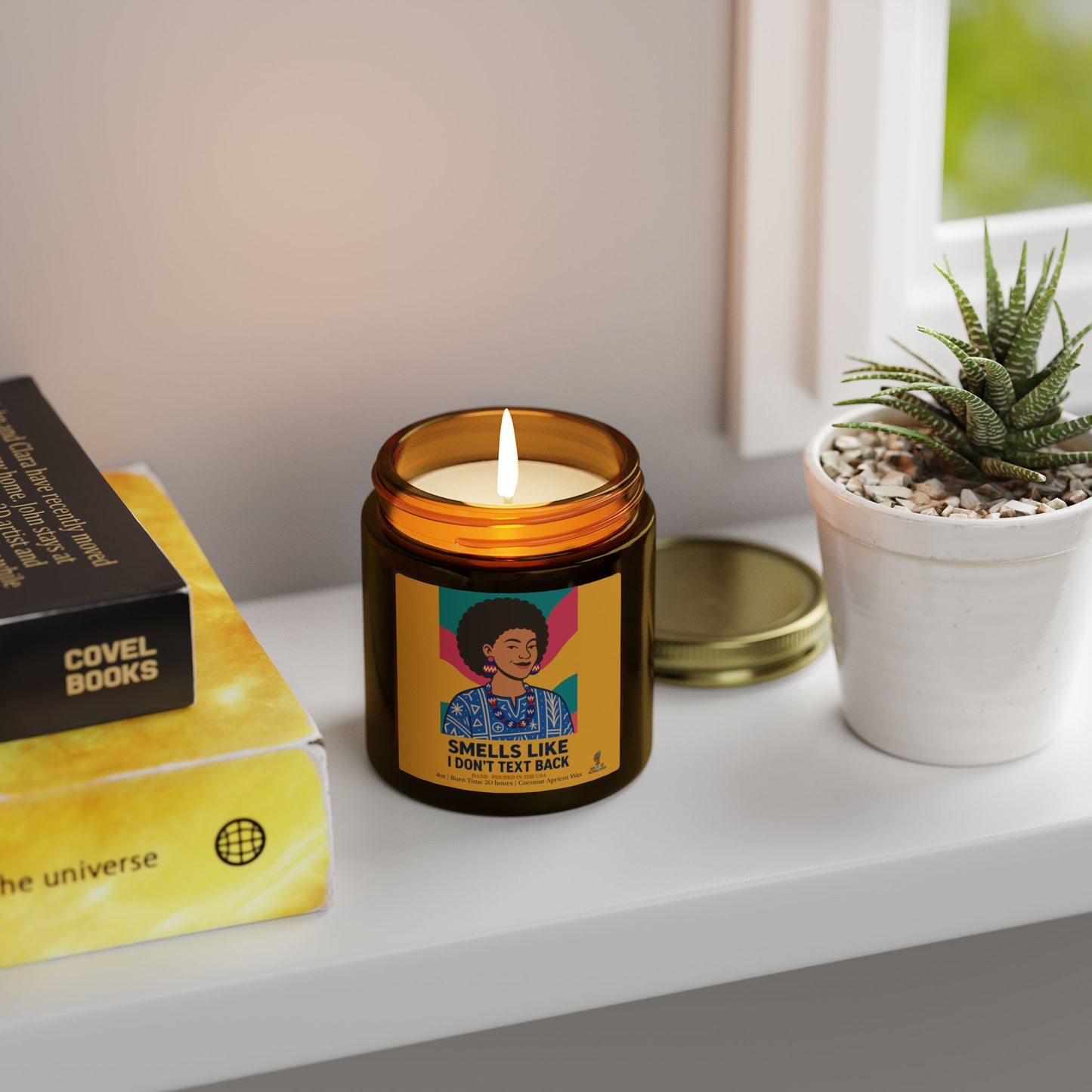 Colorful Smells like I don't text back Funny Coconut Apricot Wax Scented Candles, Afrocentric Candle,Home Fragrance Decor, Aromatherapy Gift, Relaxation Candle