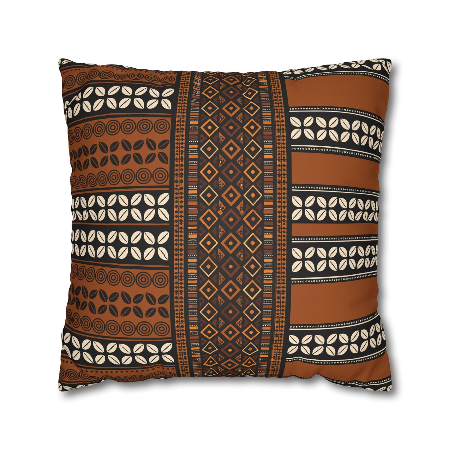 Mudcloth and Cowries  Faux Suede Pillow Case, Square Throw Cushion, Boho Home Decor, Living Room Accent, Bedroom Accessory