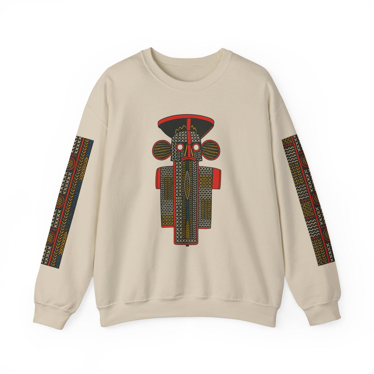 Unisex Elephant Mask Cotton Blend Sweatshirt, Colorful African-Inspired Crewneck