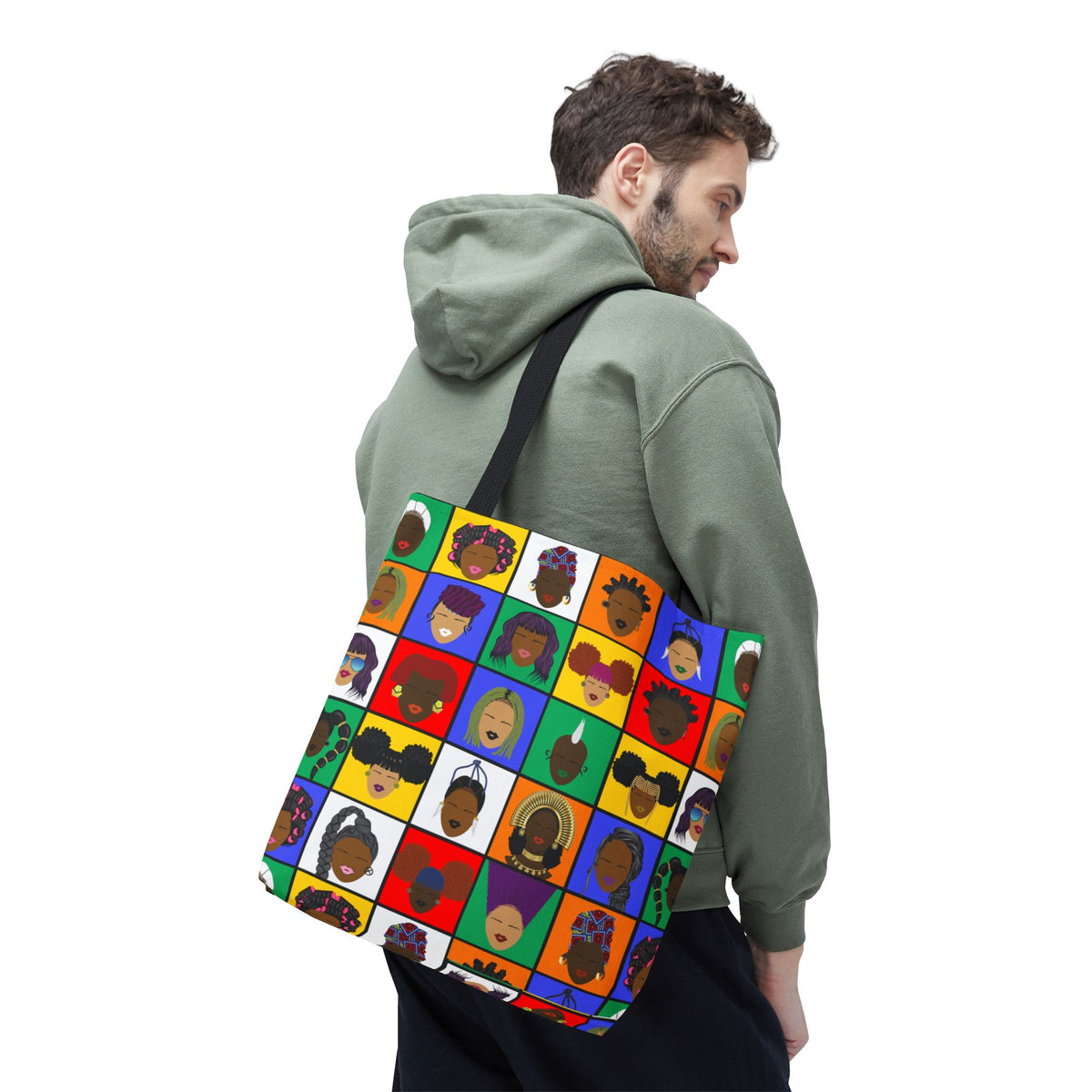 Colorful Faces Pattern Tote Bag — Multicultural Pop Art All-Over Print