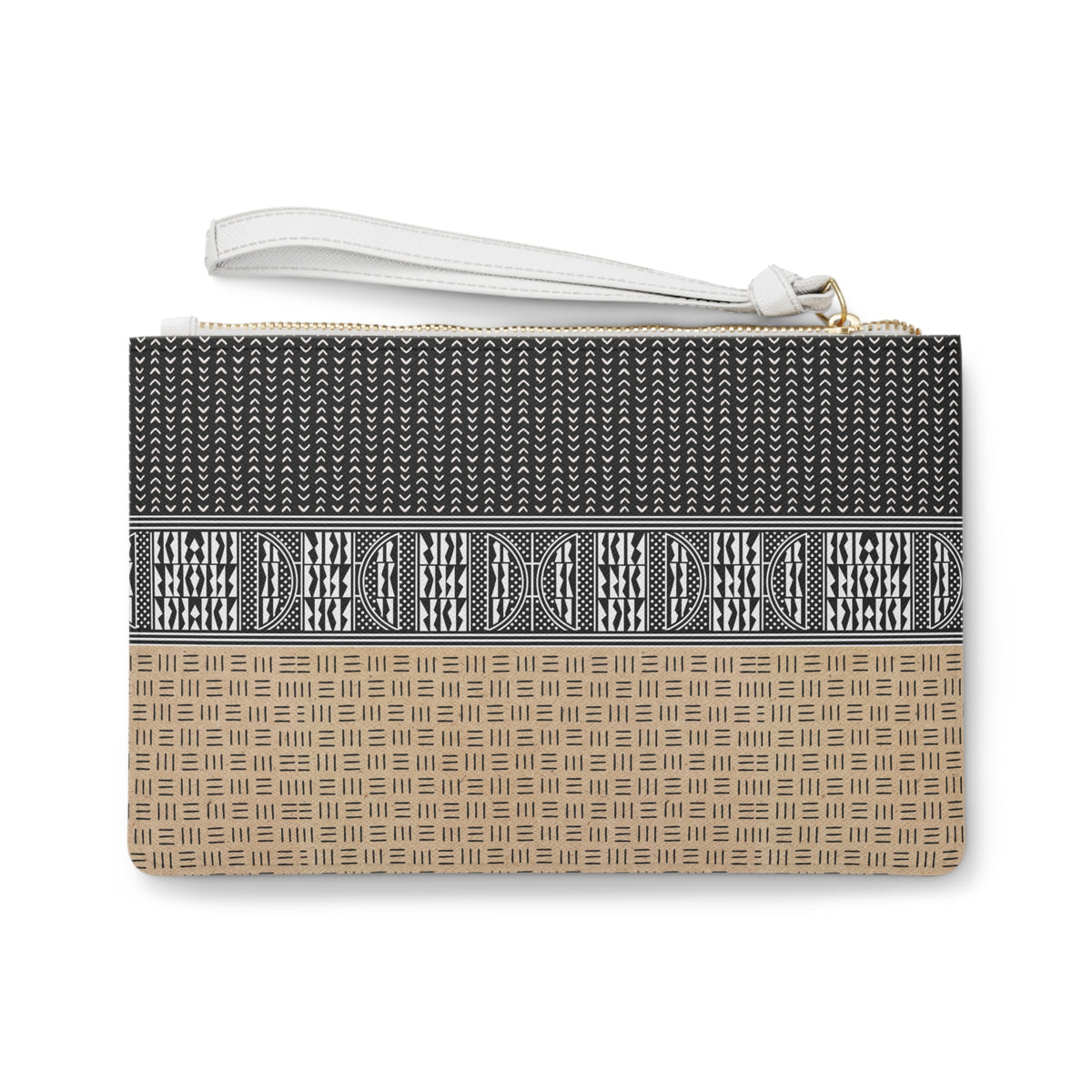 Personalized Mudcloth Print Wristlet: Vegan Leather Clutch Bag
